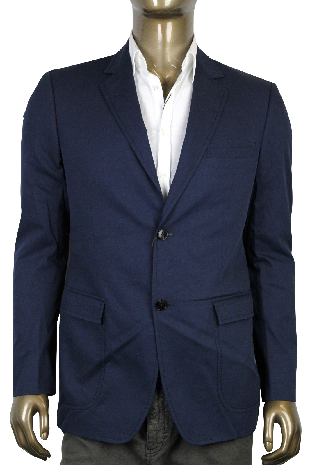 Gucci Men's Horsebit Lining Blue Cotton Two Button Blazer Jacket (G 46 / US 36)