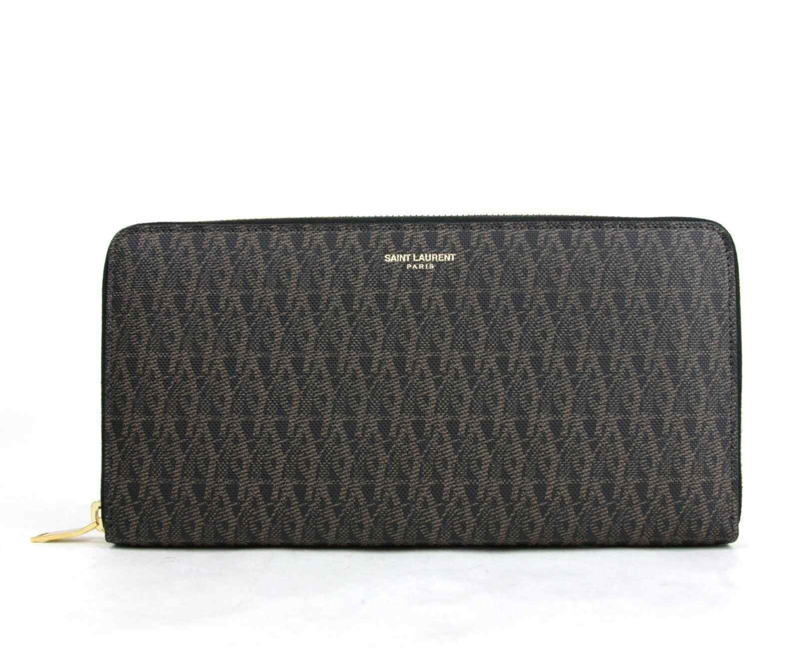Saint Laurent YSL Men's Black Brown Leather Zip Around Wallet