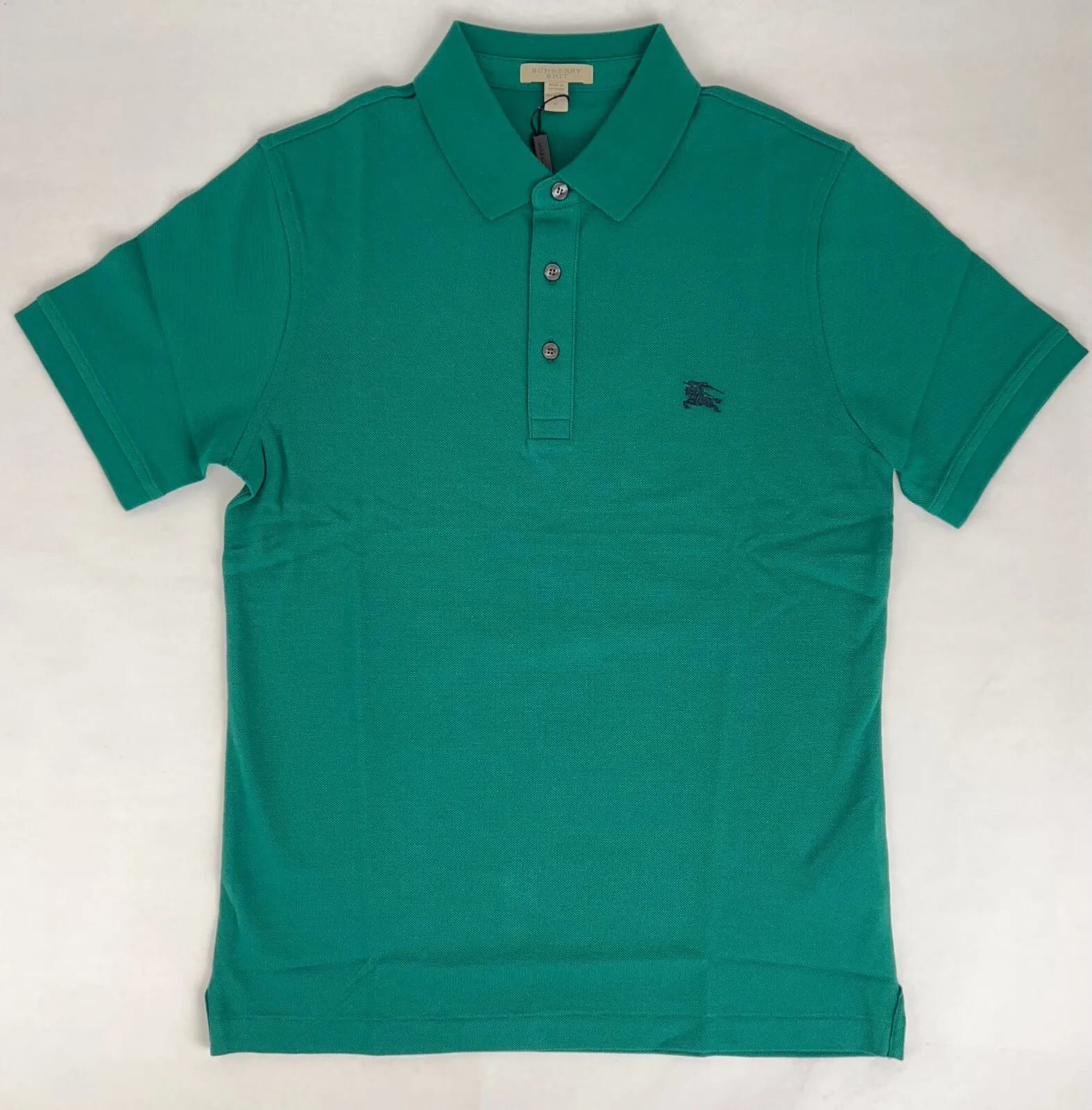 Burberry Men's Green Cotton Embroidered Logo Polo Shirt Check Detail