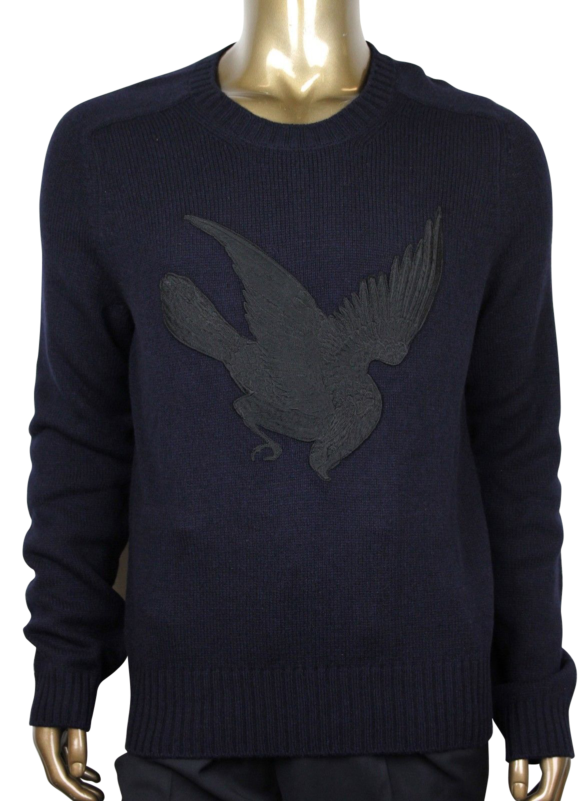Gucci Men's Blue Cashmere Wool Sweater with bird Patch (Medium)