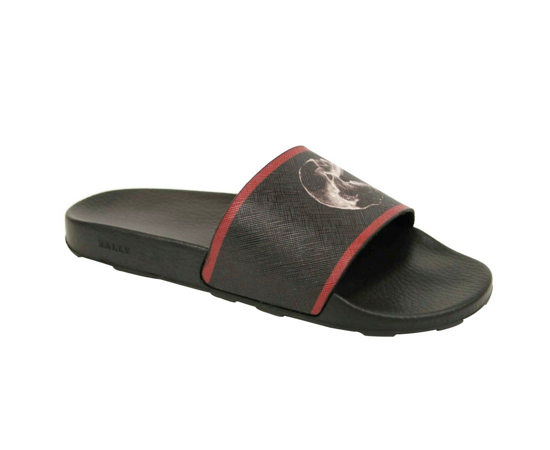 Bally Men's Black Rubber With Logo And Red Edge Consumer Slide Sandals (8 EU 9 US)