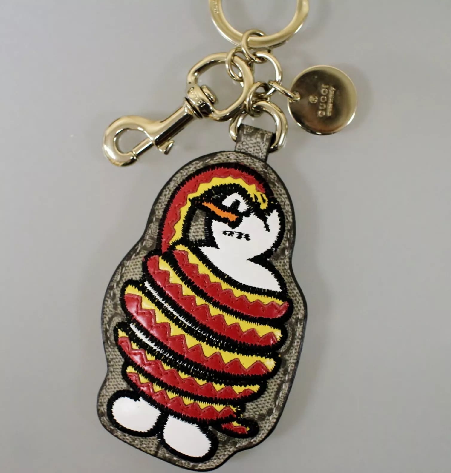 New GUCCI UNICEF GG Canvas Leather Key Ring Charm Snowman and Snake