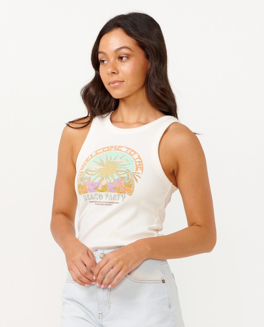 Rip Curl Tropicana Ribbed Tank 3021-Bone M - Picture 4 of 4