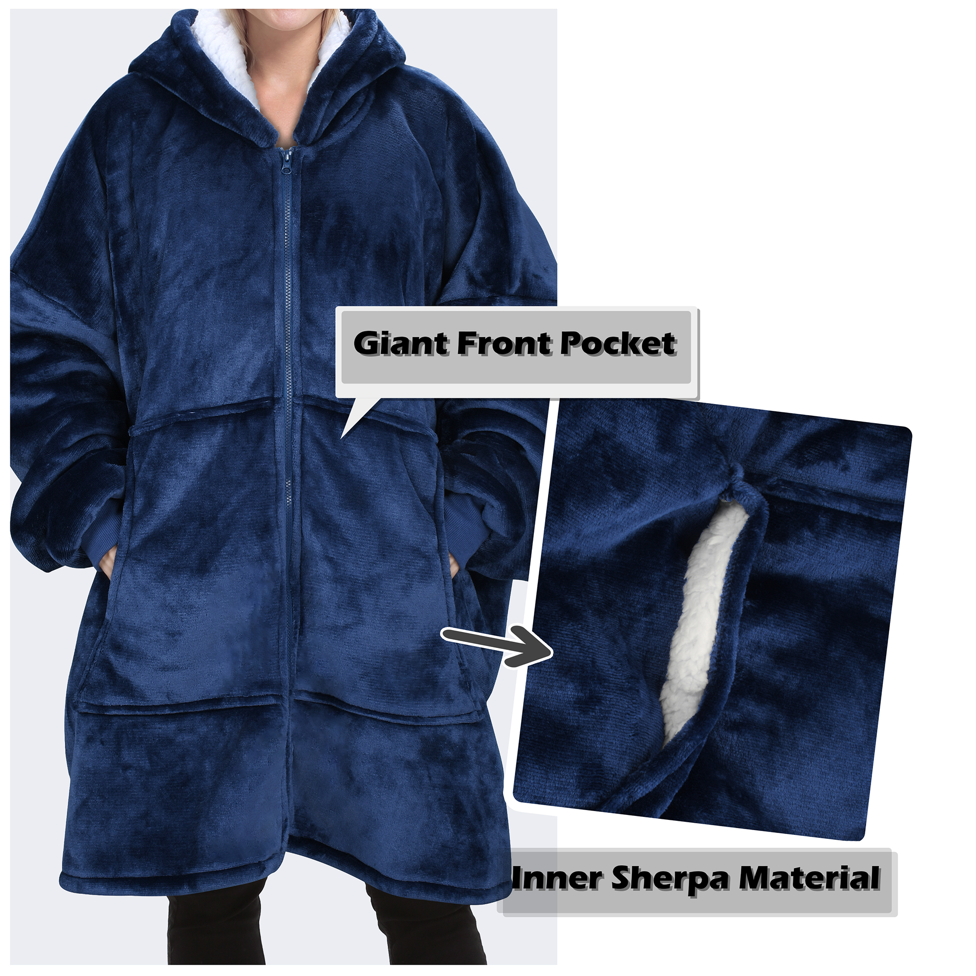 Women Men Winter Warm Sherpa Fleece Hoodie Zip UP Sweater Jacket Hooded Coat - Picture 27 of 45