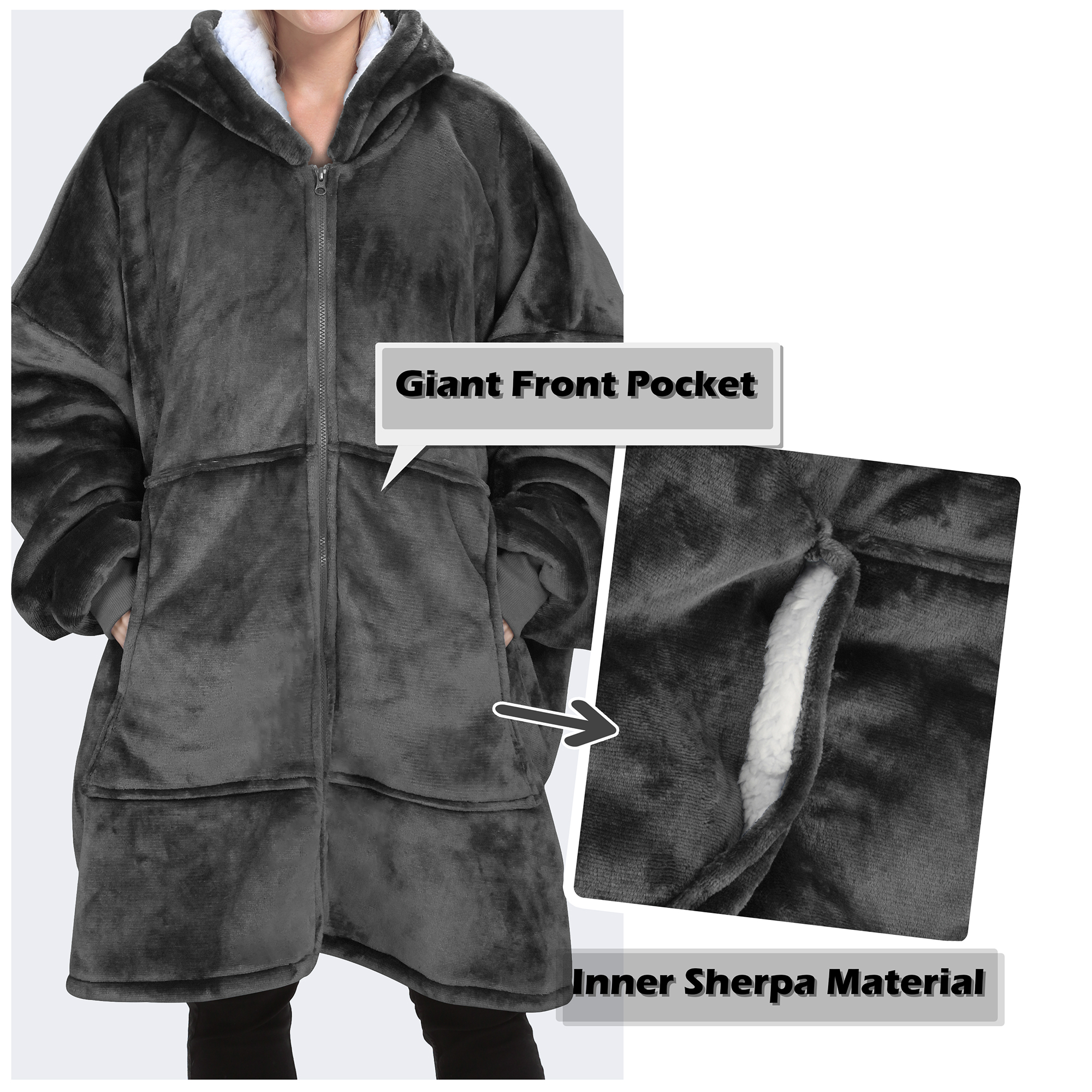Women Men Winter Warm Sherpa Fleece Hoodie Zip UP Sweater Jacket Hooded Coat - Picture 10 of 45