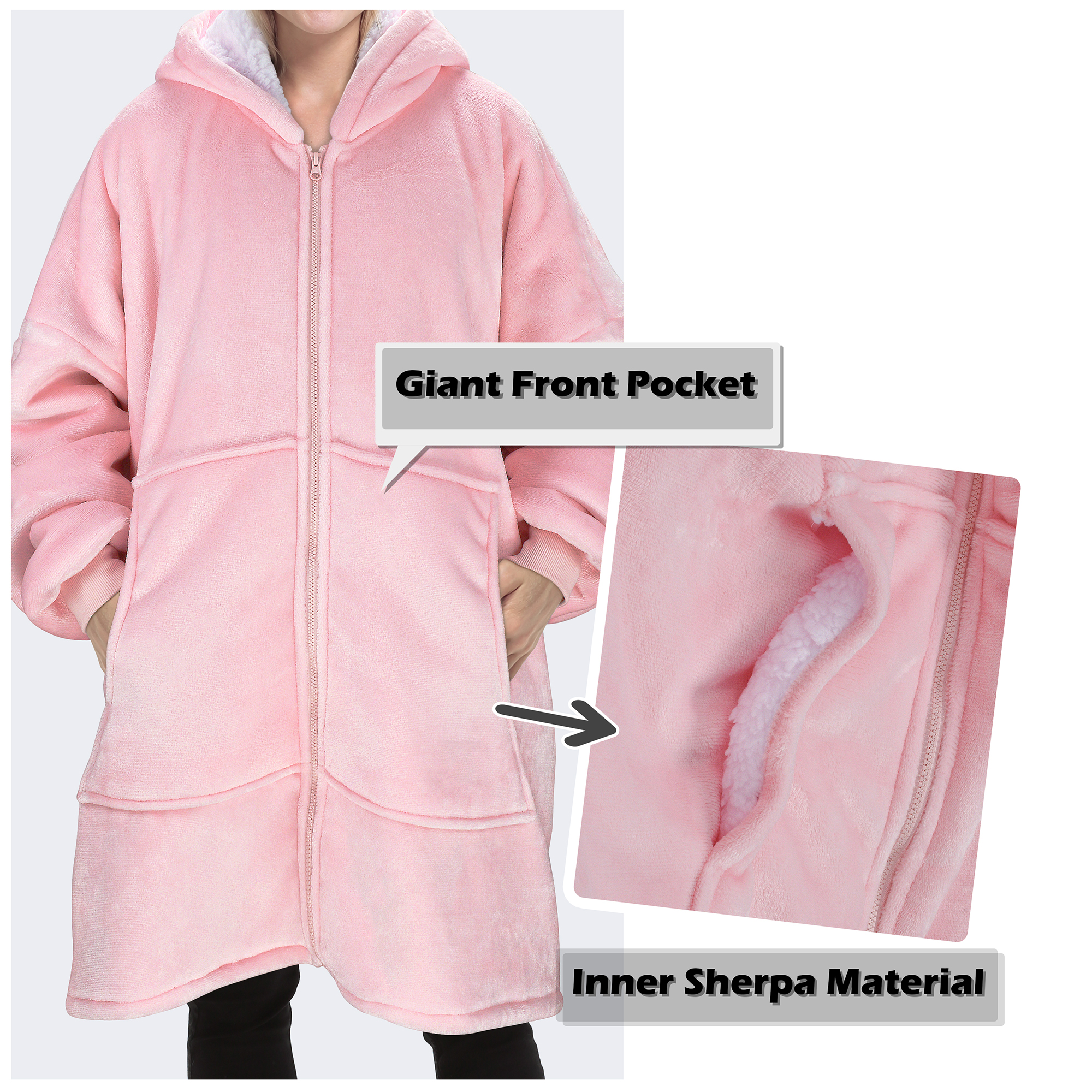Women Men Winter Warm Sherpa Fleece Hoodie Zip UP Sweater Jacket Hooded Coat - Picture 32 of 45