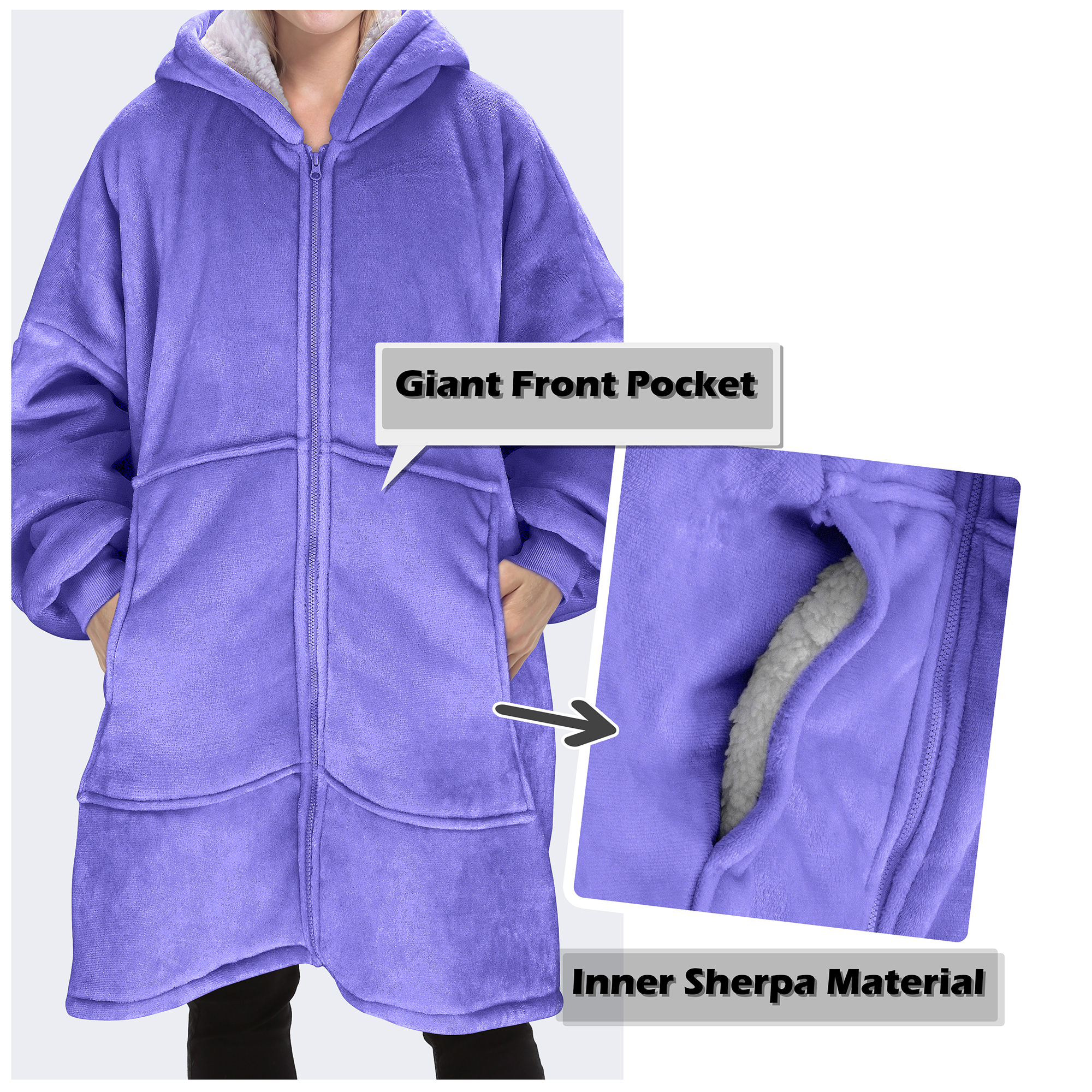 Women Men Winter Warm Sherpa Fleece Hoodie Zip UP Sweater Jacket Hooded Coat - Picture 39 of 45