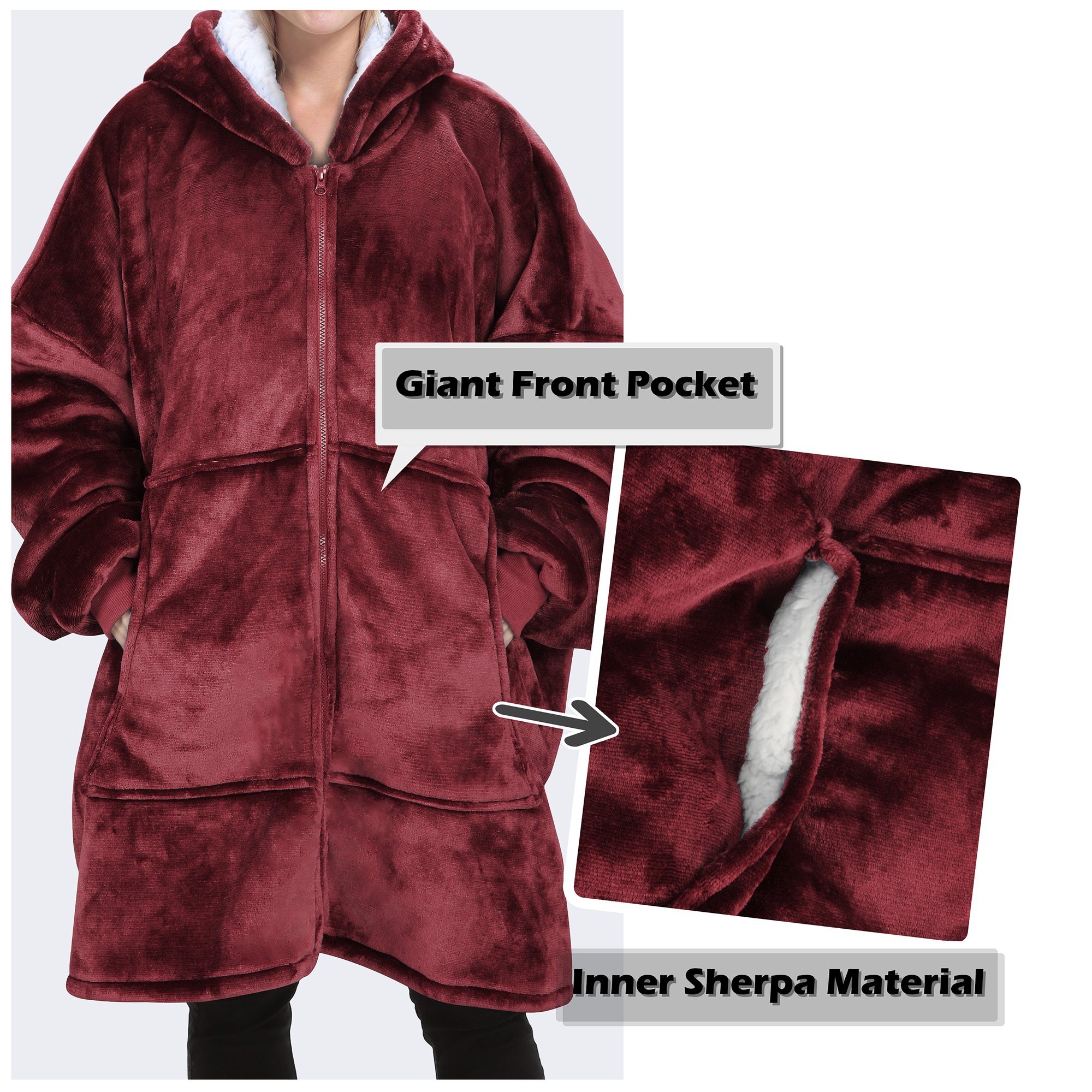 Women Men Winter Warm Sherpa Fleece Hoodie Zip UP Sweater Jacket Hooded Coat - Picture 44 of 45