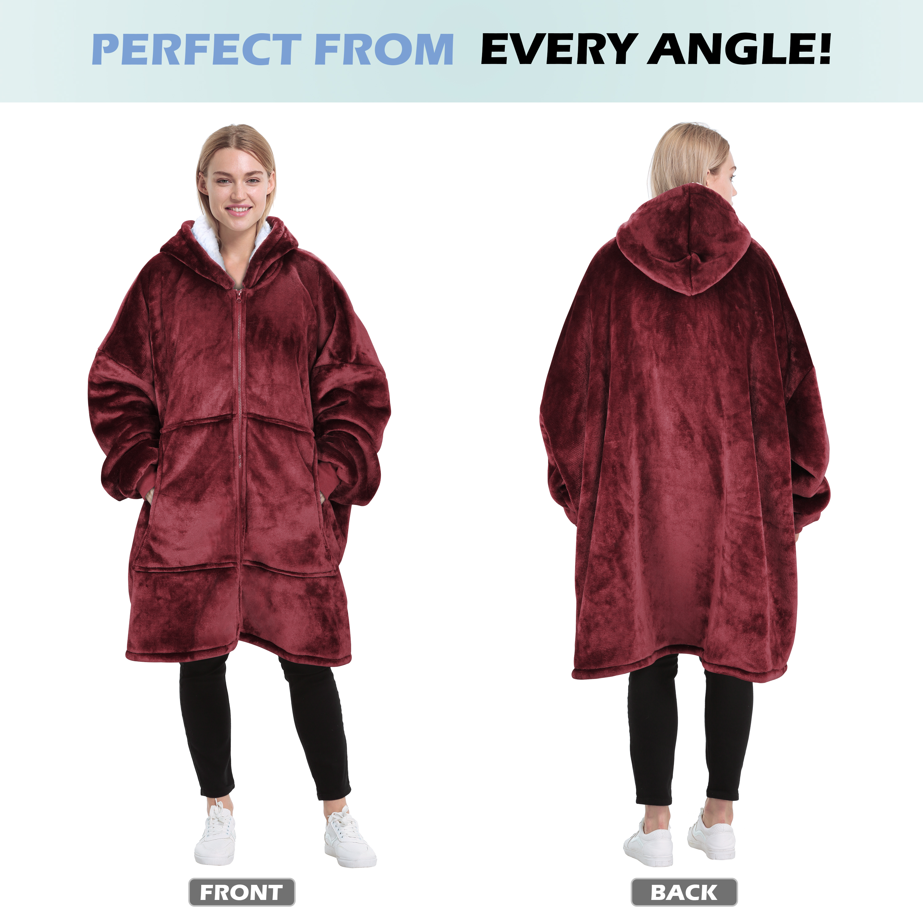 Women Men Winter Warm Sherpa Fleece Hoodie Zip UP Sweater Jacket Hooded Coat - Picture 41 of 45