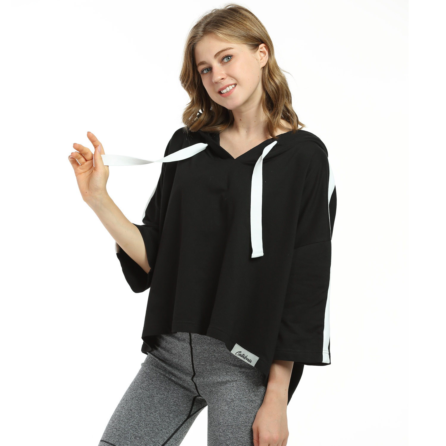 Women Loose Long Sleeve Hoodie Sweatshirt Jumper Hooded Pullover Short Crop Tops - Picture 8 of 44