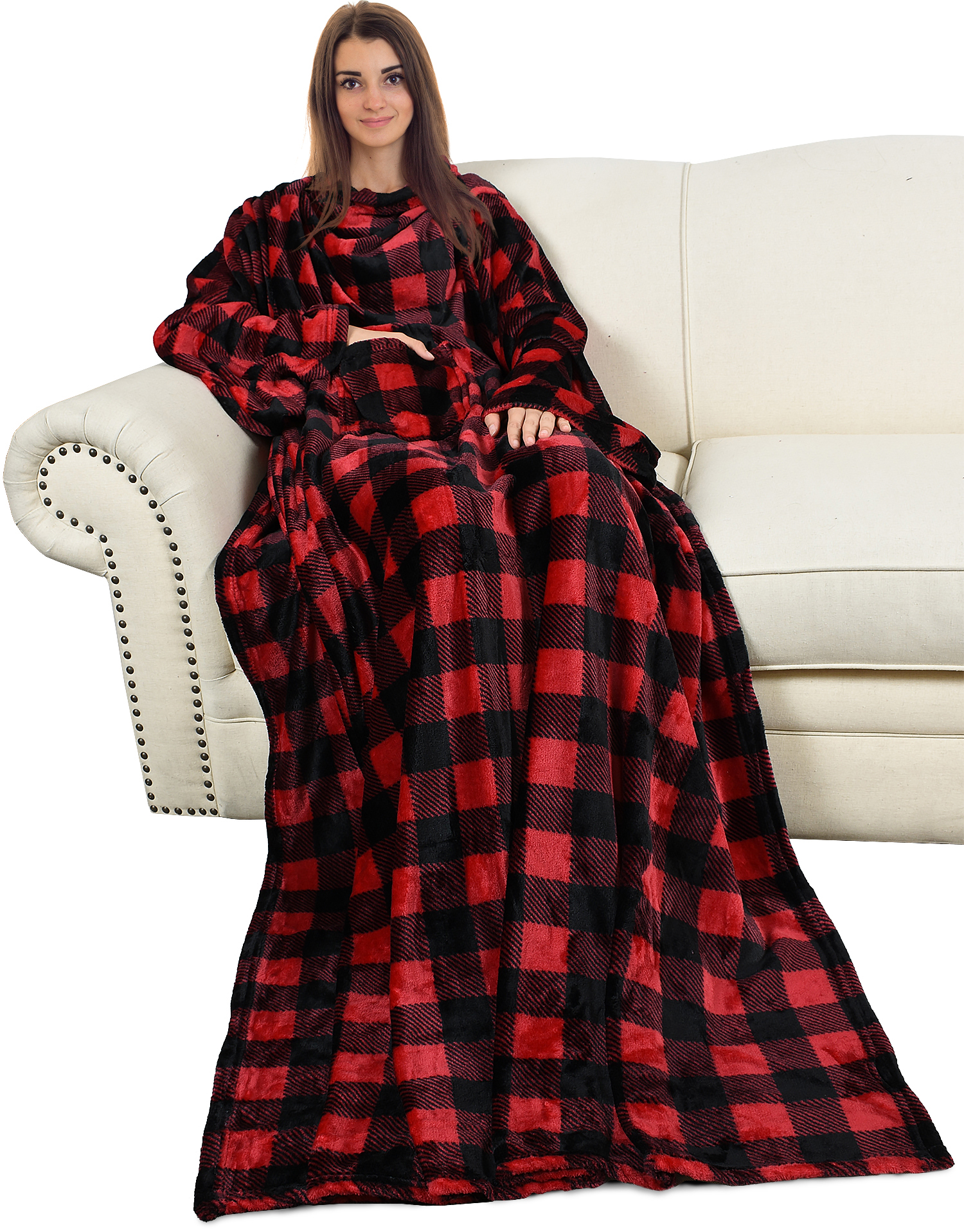 Catalonia Wearable Blanket w/Sleeves Pocket Super Cozy Soft Fleece Throw Blanket - Picture 133 of 201