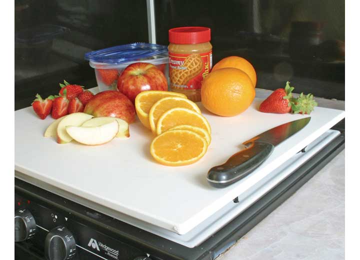 Camco 43707 Decor-Mate RV Stove Topper & Cutting Board - White