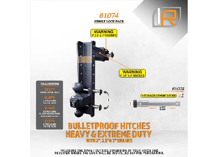 InfiniteRule Bulletproof 2", 2.5", & 3" Drop Hitch Locks For Adj Ball Mount Only