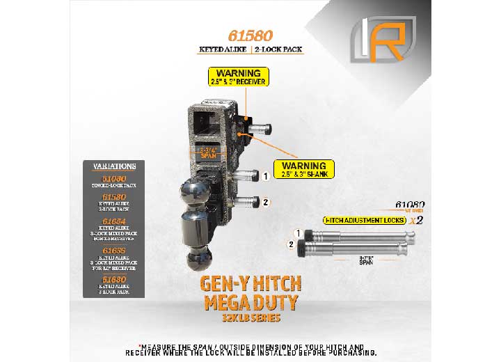 InfiniteRule 61580-S Hitch Locks 2-Pack For Gen-Y Hitch MD 32K lb Keyed Alike