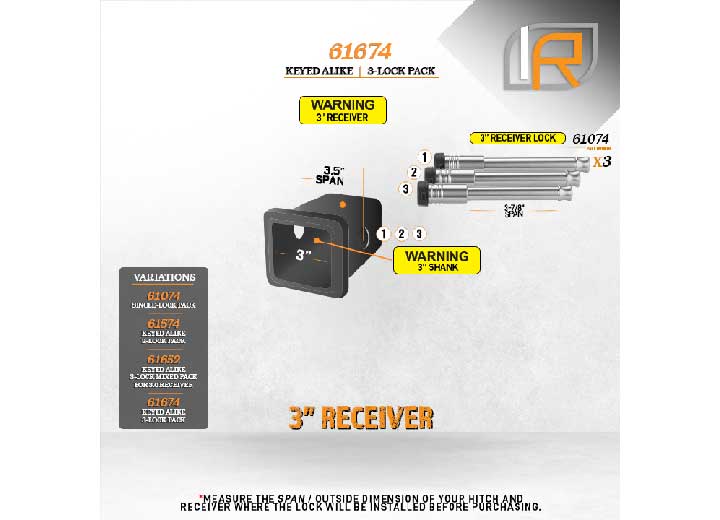 InfiniteRule Hitch Locks 3pk Keyed Alike For Bulletproof 2"/2.5"/3" Drop Hitch
