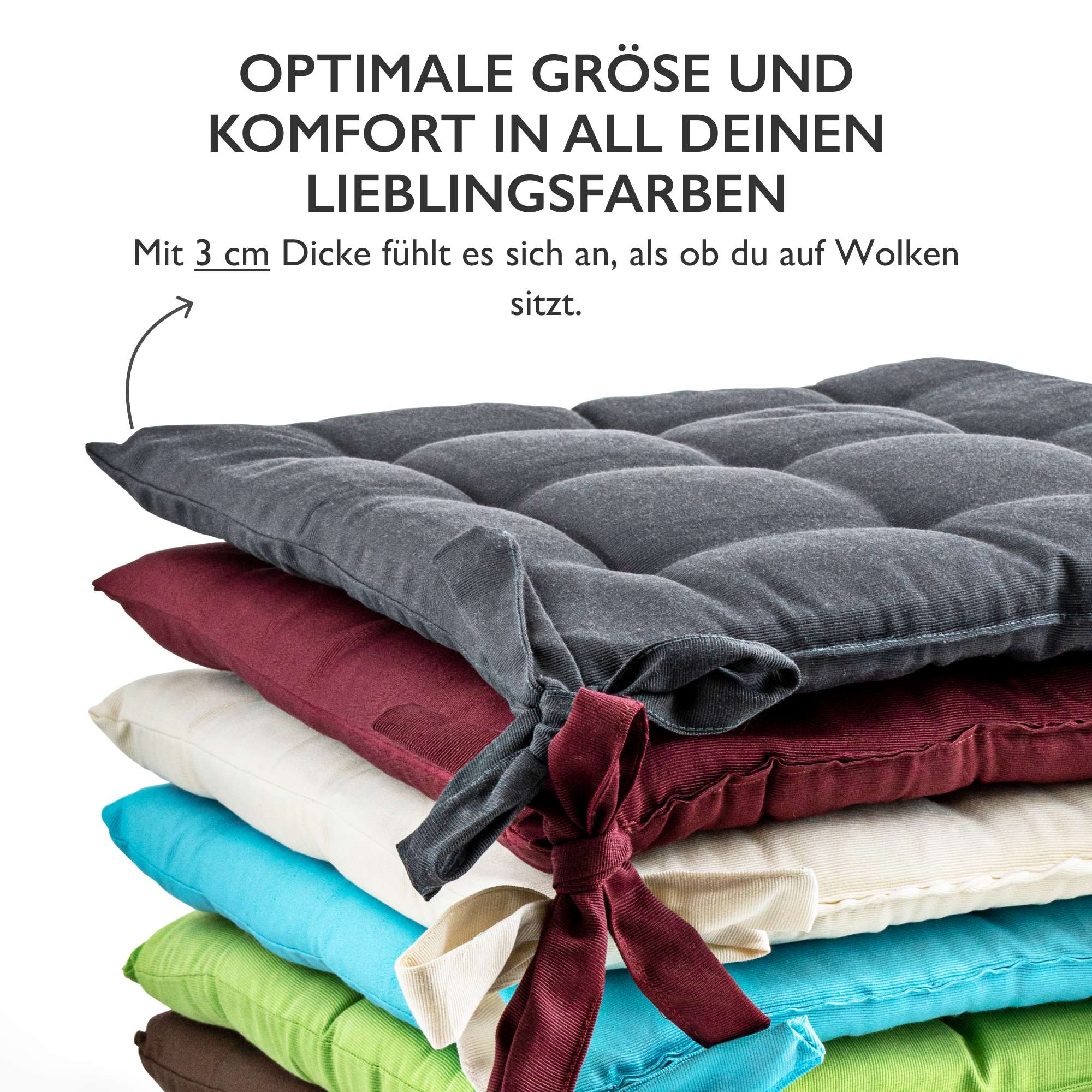 6er Set Sitzkissen Stuhlkissen Sitz & Stuhl Auflage Kissen mit Bändern 40x40 cm - Bild 7 von 49