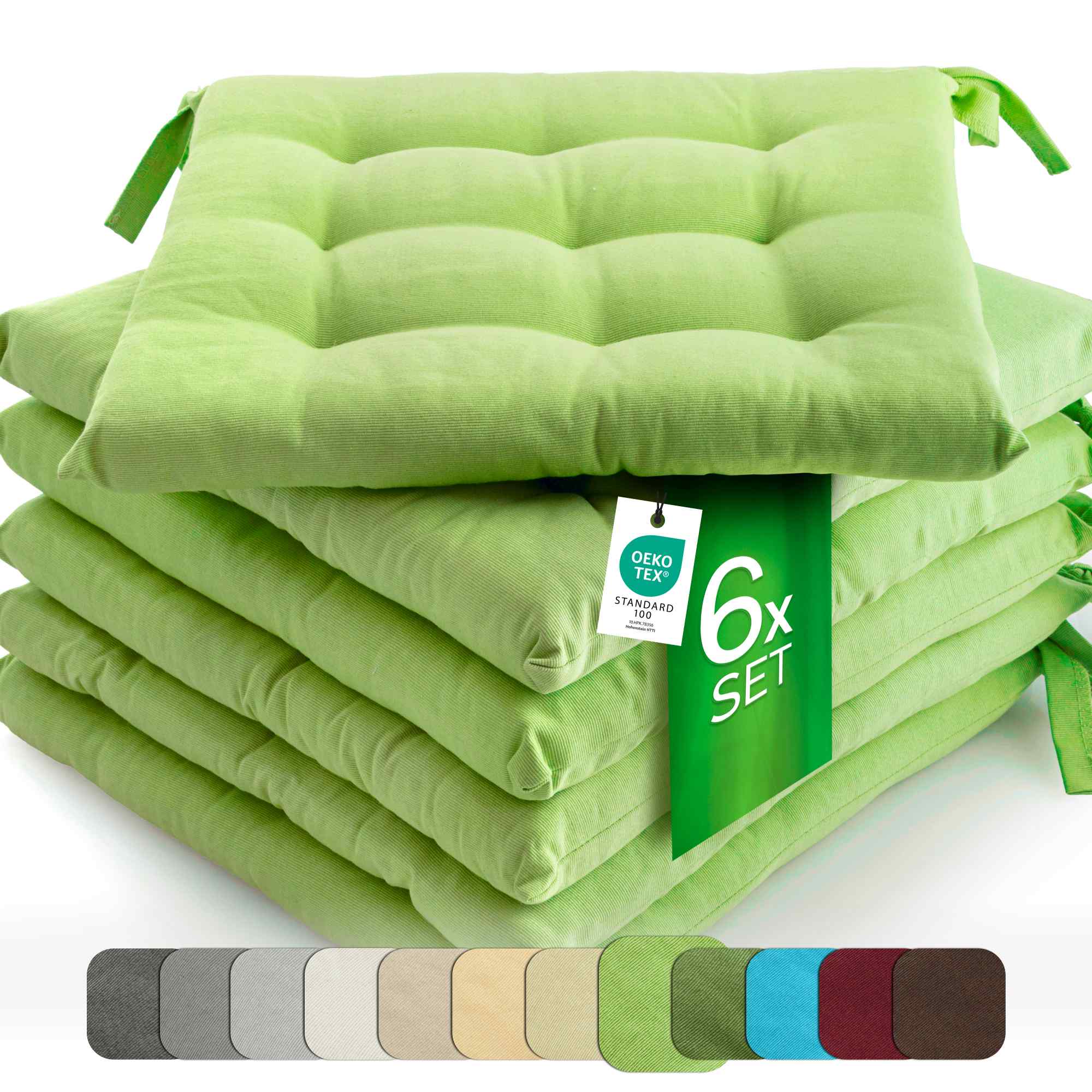 6er Set Sitzkissen Stuhlkissen Sitz & Stuhl Auflage Kissen mit Bändern 40x40 cm - Bild 8 von 49