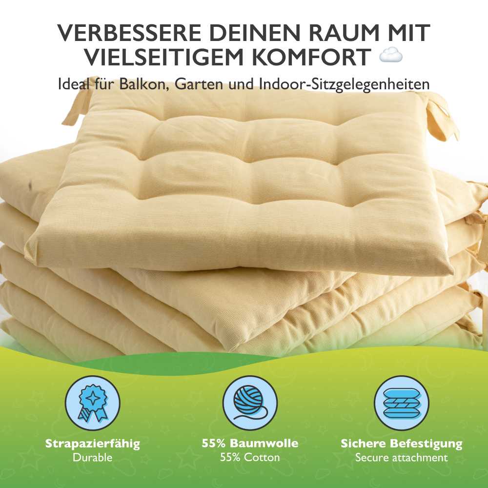 6er Set Sitzkissen Stuhlkissen Sitz & Stuhl Auflage Kissen mit Bändern 40x40 cm - Bild 15 von 49