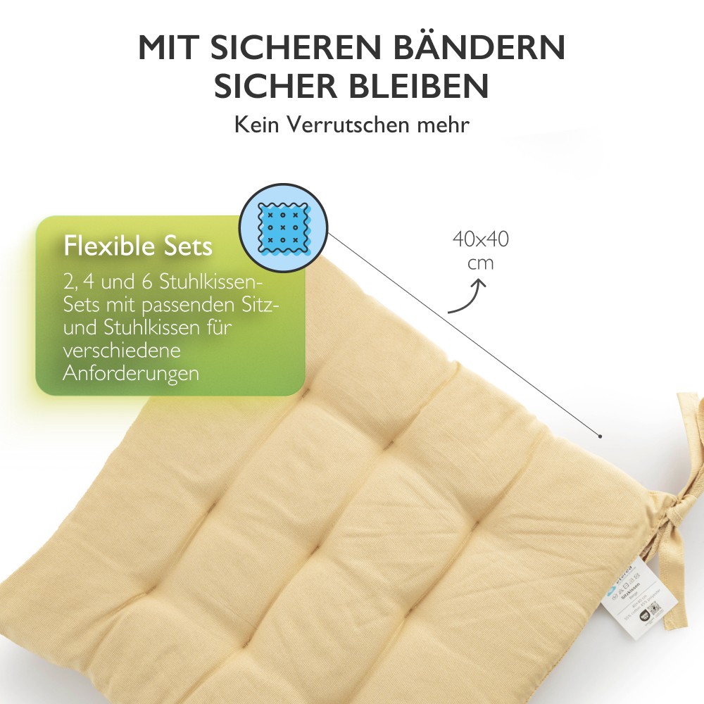 6er Set Sitzkissen Stuhlkissen Sitz & Stuhl Auflage Kissen mit Bändern 40x40 cm - Bild 17 von 49