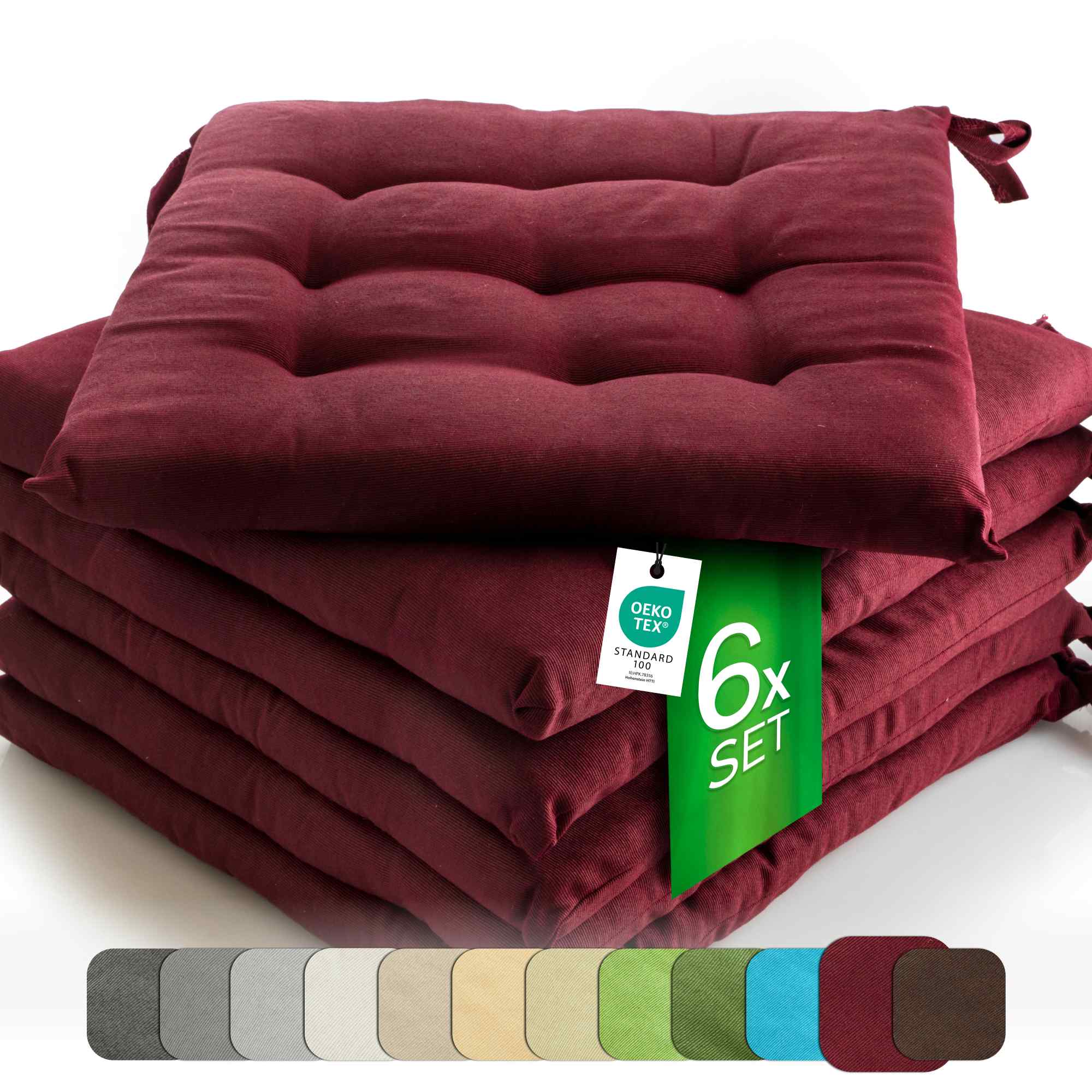 6er Set Sitzkissen Stuhlkissen Sitz & Stuhl Auflage Kissen mit Bändern 40x40 cm - Bild 20 von 49