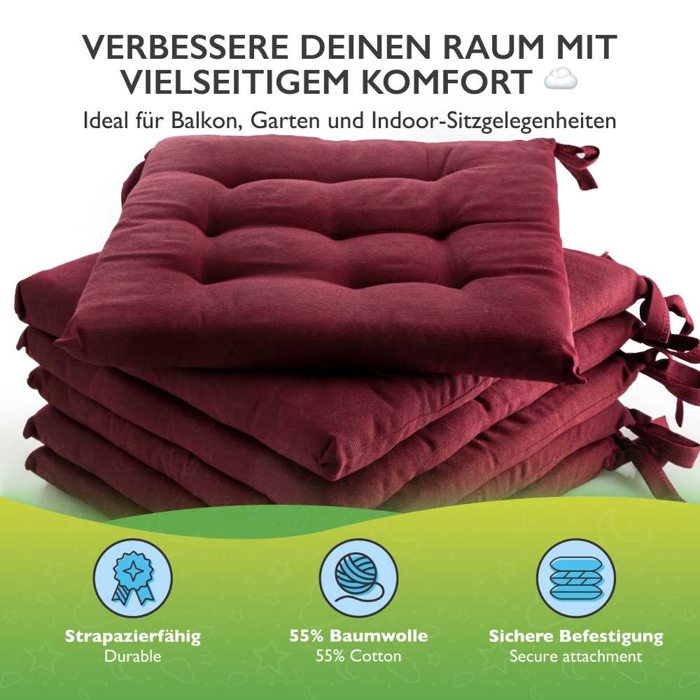 6er Set Sitzkissen Stuhlkissen Sitz & Stuhl Auflage Kissen mit Bändern 40x40 cm - Bild 21 von 49