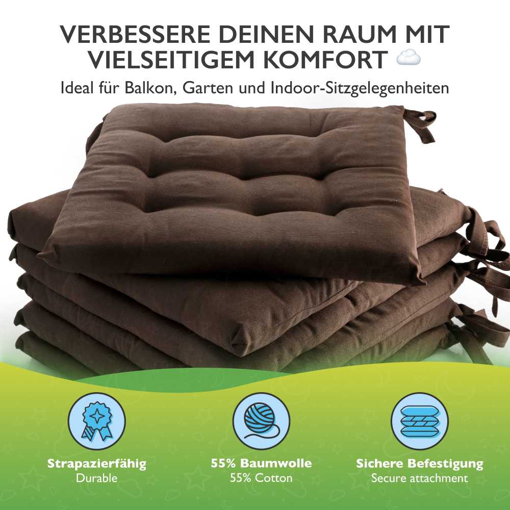 6er Set Sitzkissen Stuhlkissen Sitz & Stuhl Auflage Kissen mit Bändern 40x40 cm - Bild 27 von 49