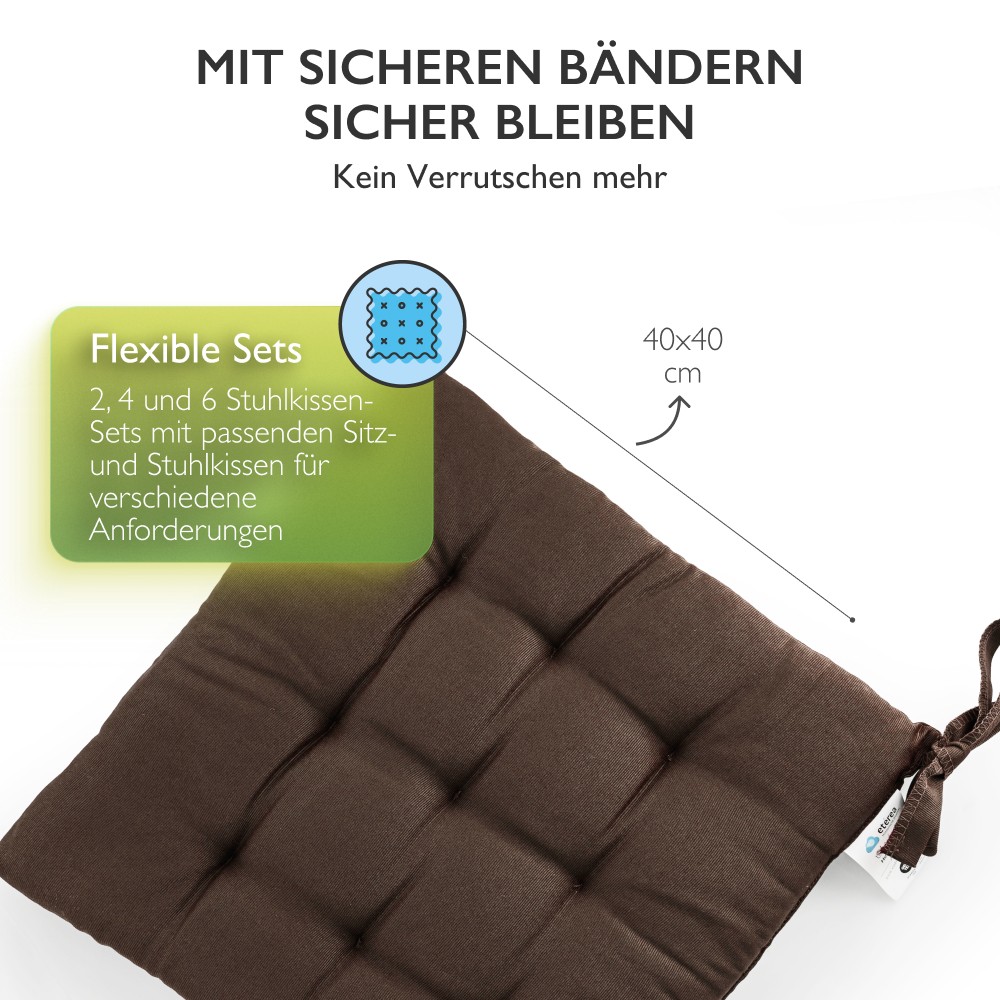 6er Set Sitzkissen Stuhlkissen Sitz & Stuhl Auflage Kissen mit Bändern 40x40 cm - Bild 29 von 49