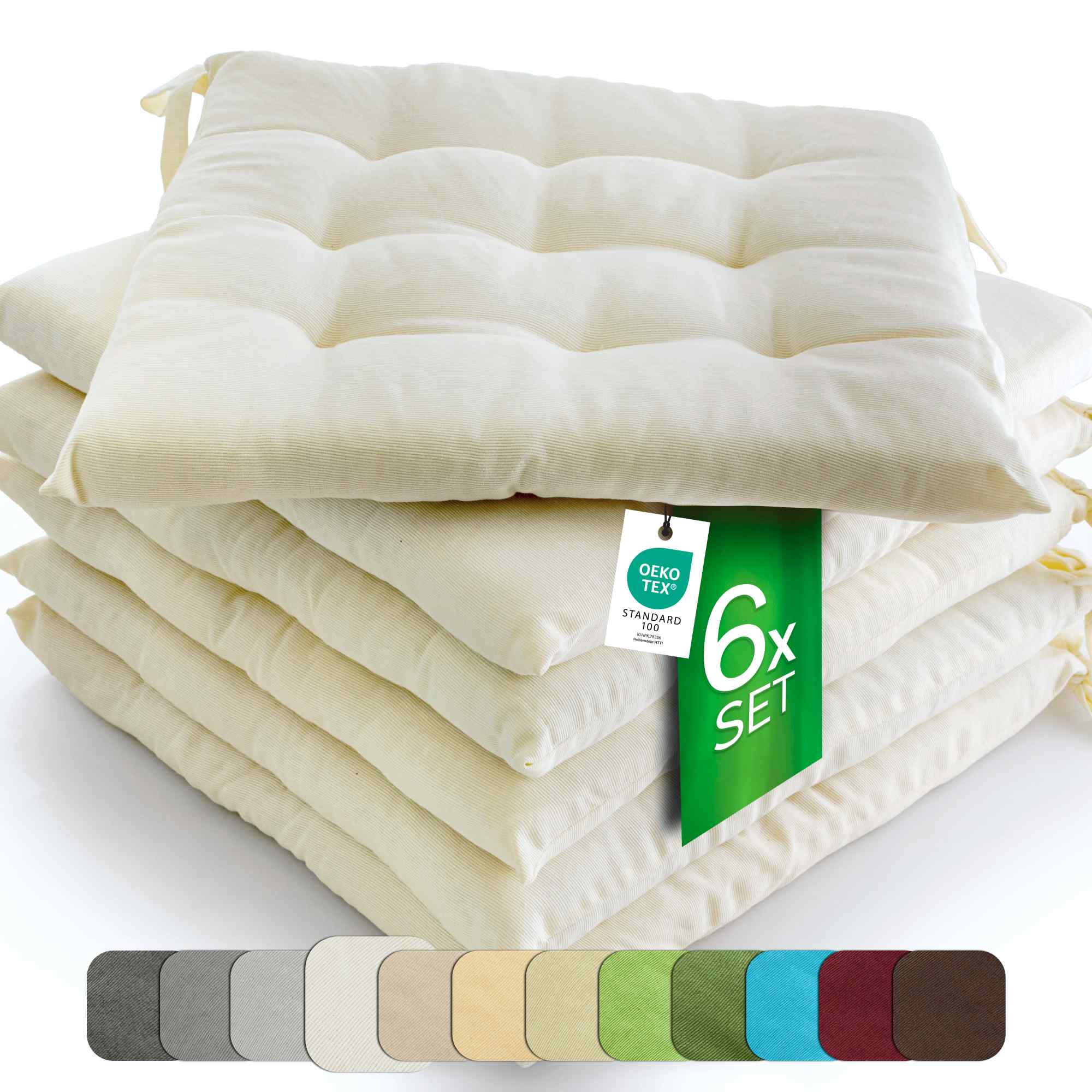 6er Set Sitzkissen Stuhlkissen Sitz & Stuhl Auflage Kissen mit Bändern 40x40 cm - Bild 32 von 49