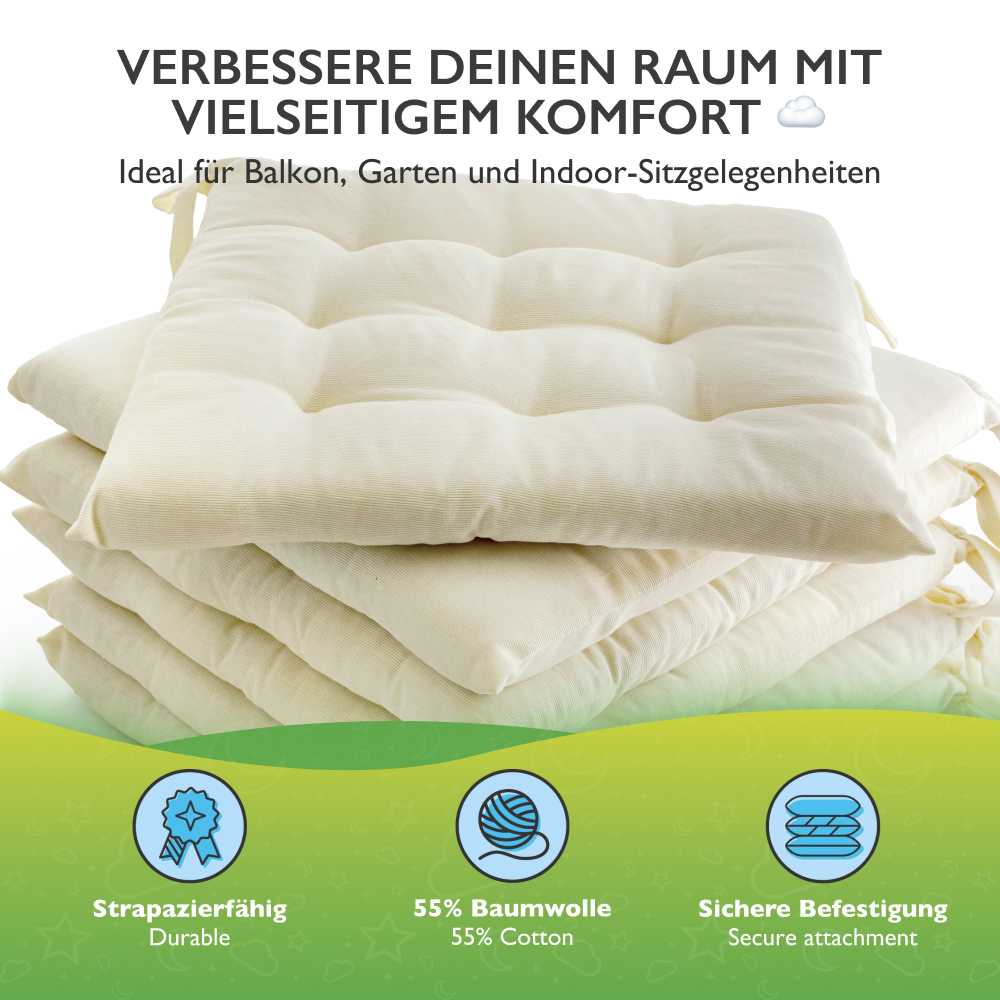 6er Set Sitzkissen Stuhlkissen Sitz & Stuhl Auflage Kissen mit Bändern 40x40 cm - Bild 33 von 49