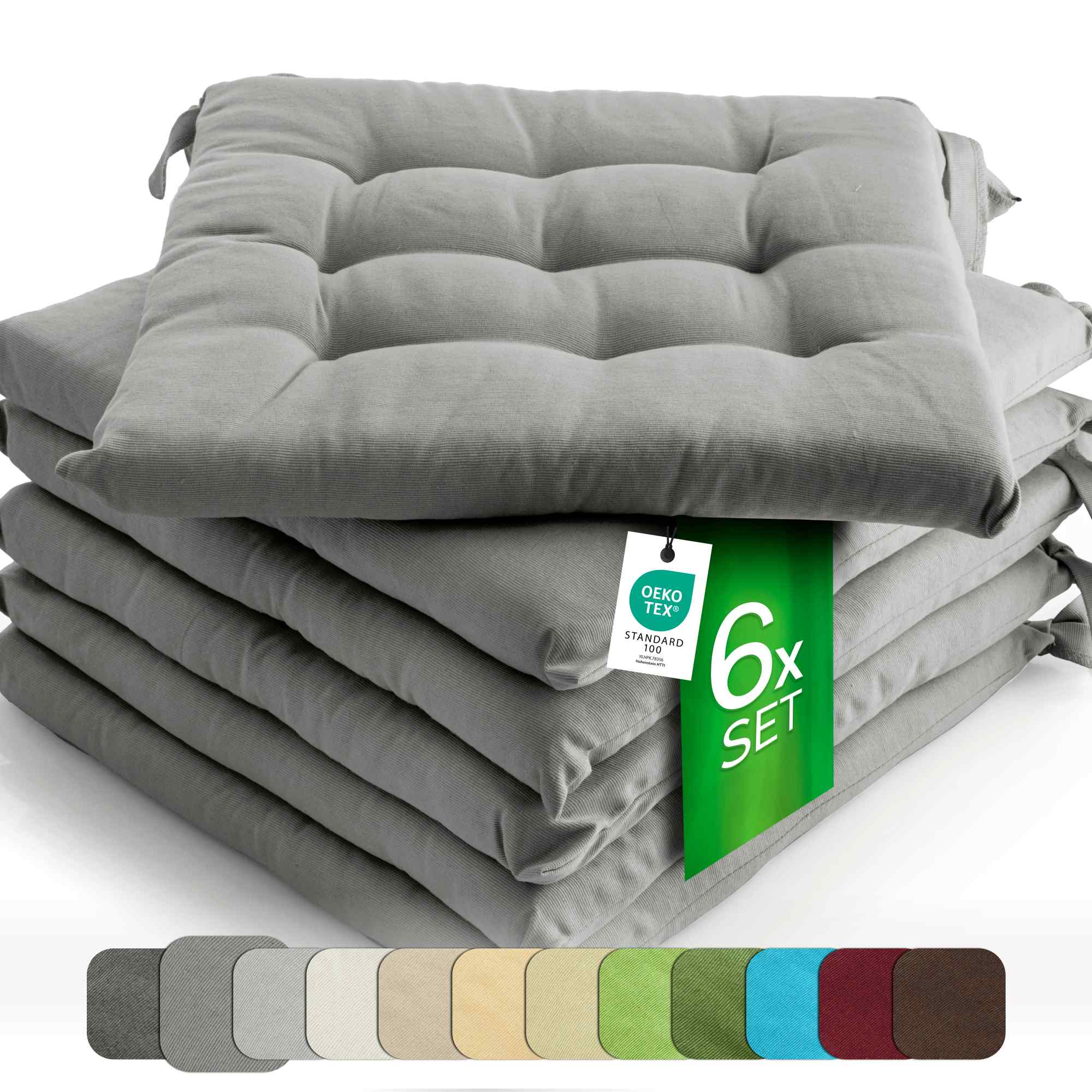 6er Set Sitzkissen Stuhlkissen Sitz & Stuhl Auflage Kissen mit Bändern 40x40 cm - Bild 38 von 49