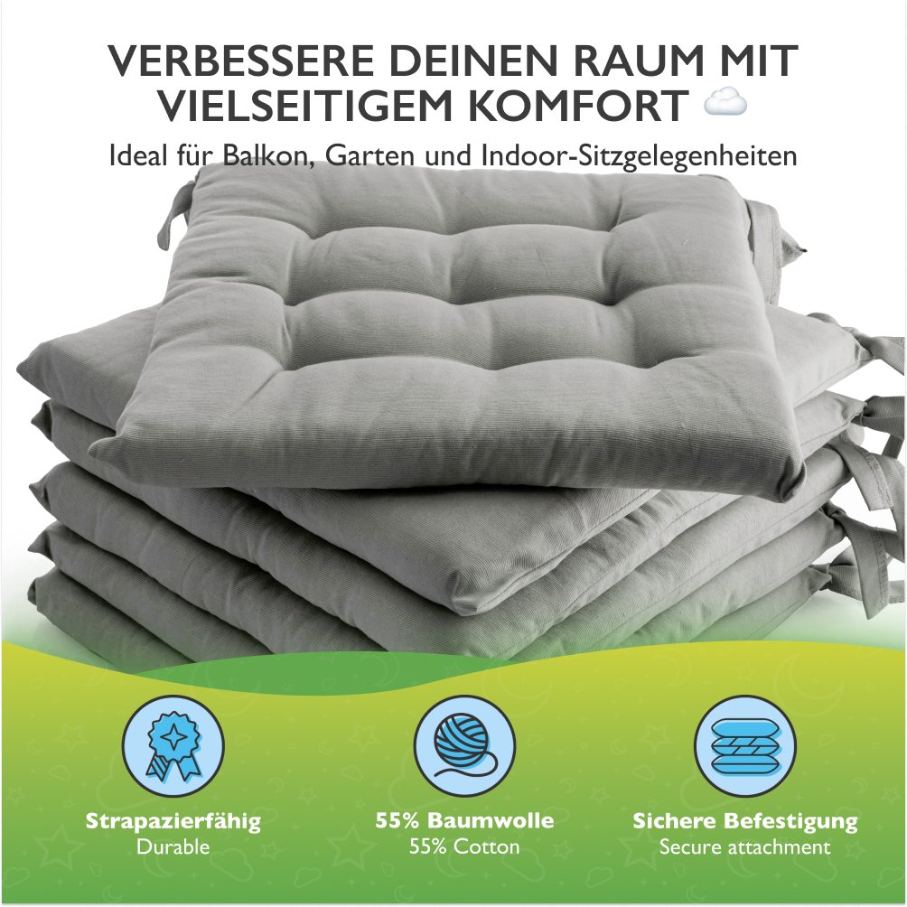 6er Set Sitzkissen Stuhlkissen Sitz & Stuhl Auflage Kissen mit Bändern 40x40 cm - Bild 39 von 49
