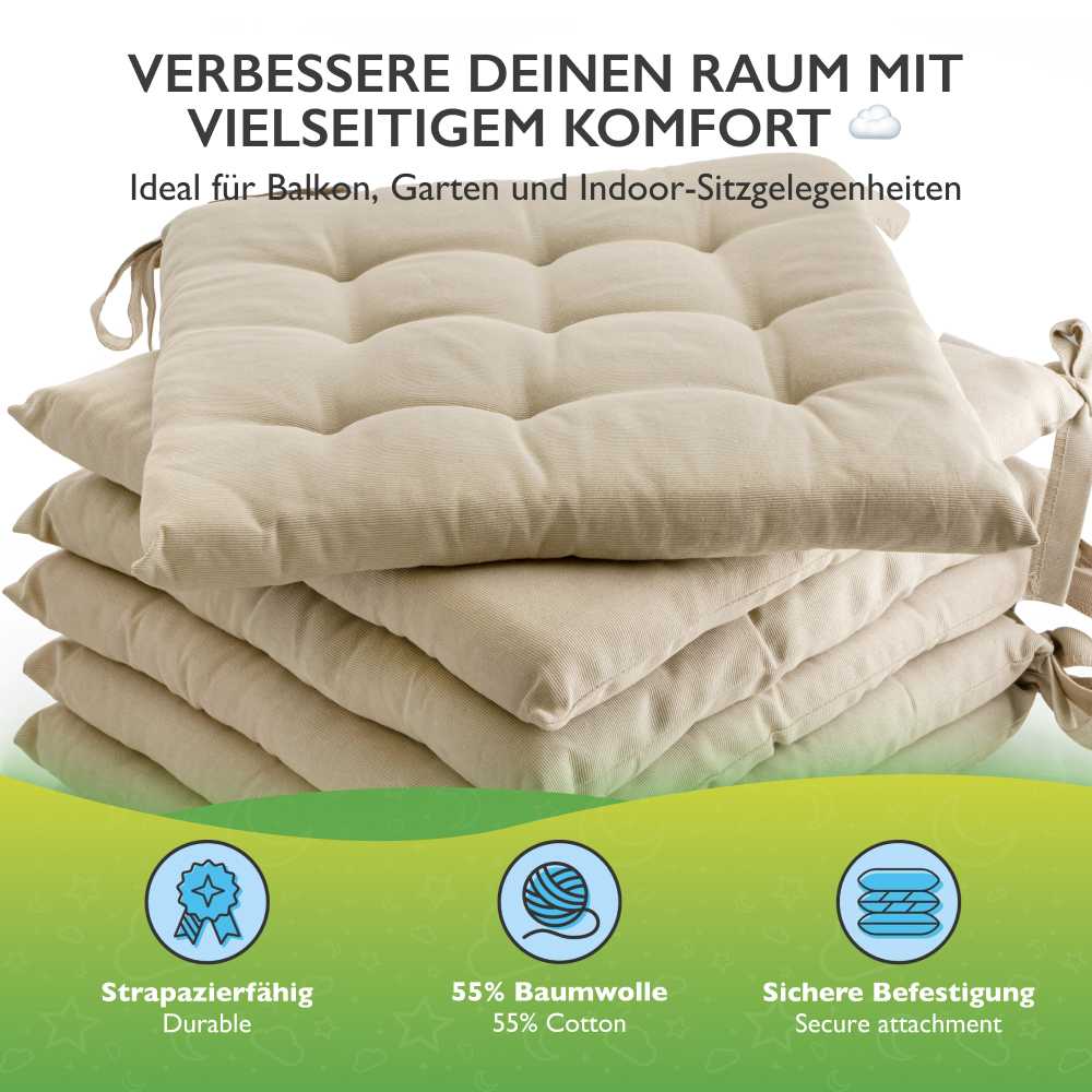 6er Set Sitzkissen Stuhlkissen Sitz & Stuhl Auflage Kissen mit Bändern 40x40 cm - Bild 45 von 49