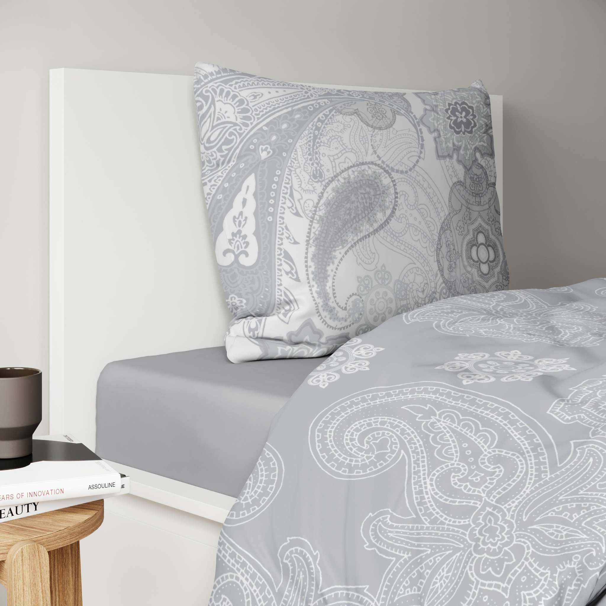 etérea Mako Satin Bettwäsche Set Florina - Paisley Blumen Grau Grün 135x200 bis - Bild 6 von 15
