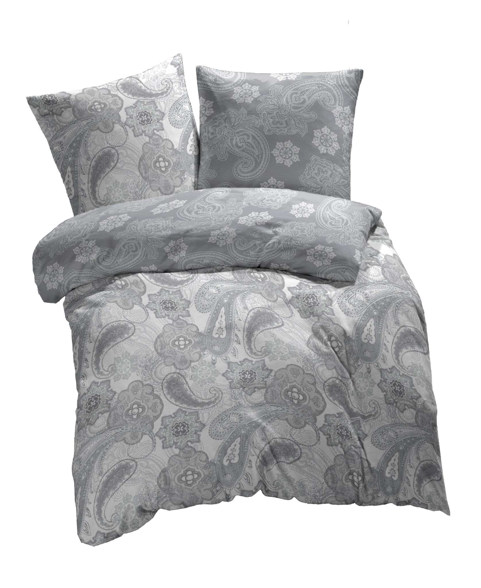 etérea Mako Satin Bettwäsche Set Florina - Paisley Blumen Grau Grün 135x200 bis - Bild 5 von 15