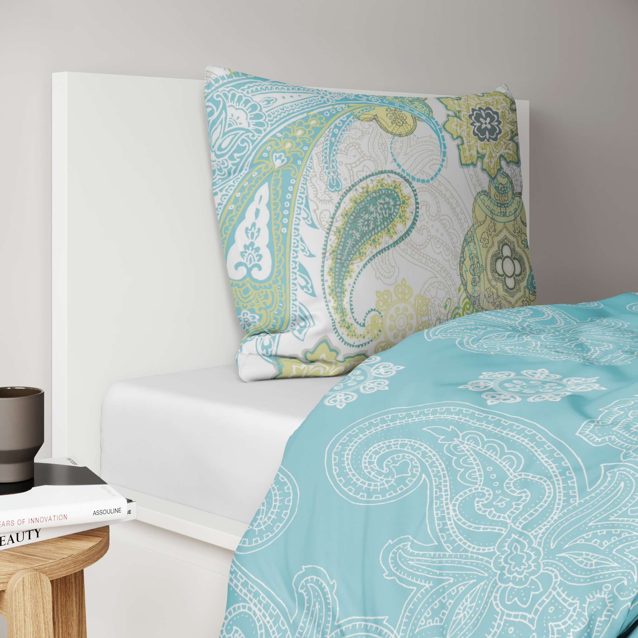 etérea Mako Satin Bettwäsche Set Florina - Paisley Blumen Grau Grün 135x200 bis - Bild 11 von 15