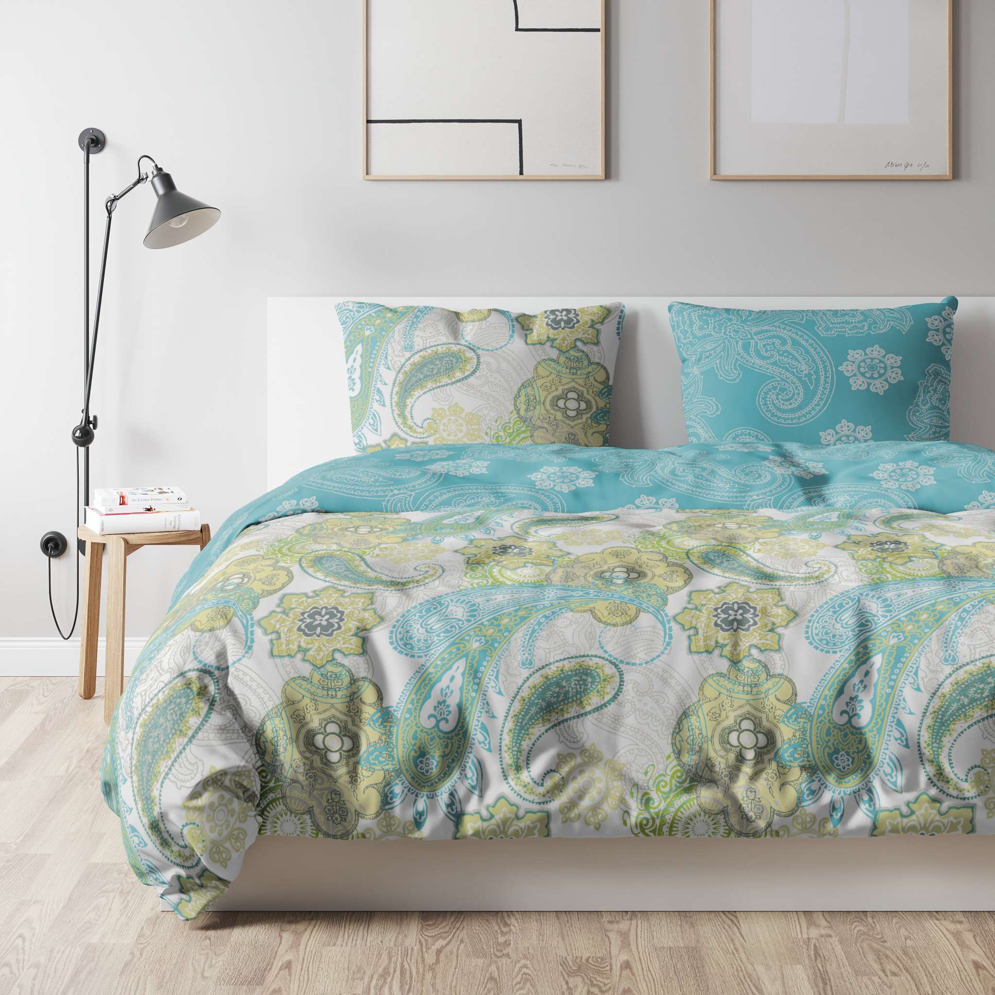etérea Mako Satin Bettwäsche Set Florina - Paisley Blumen Grau Grün 135x200 bis - Bild 12 von 15