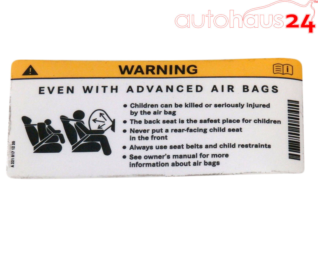 MERCEDESBENZ SUN VISOR AIR BAG WARNING STICKER LABEL DECAL NEW GENUINE