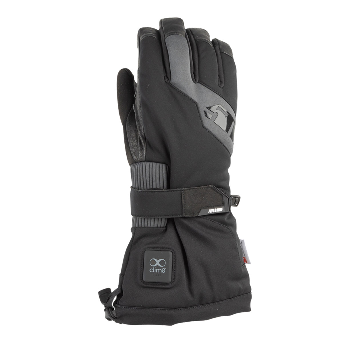 Black heated backcountry snowmobile glove with long protective gauntlet