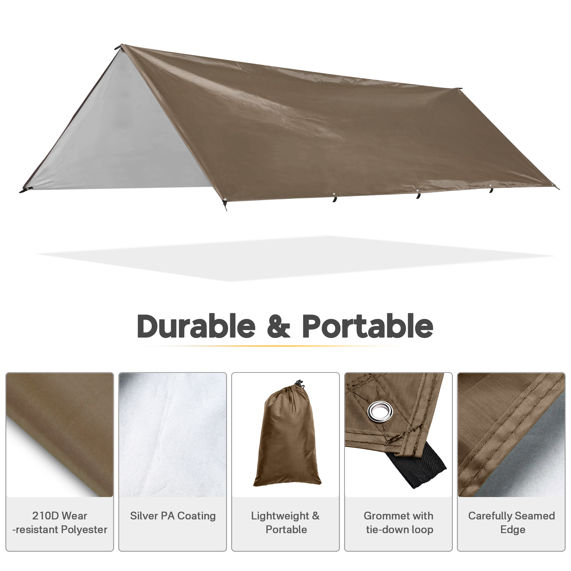 Apluschoice Camping Tent Tarp Shelter Hammock Rain Fly Green Waterproof Hiking - Picture 8 of 15