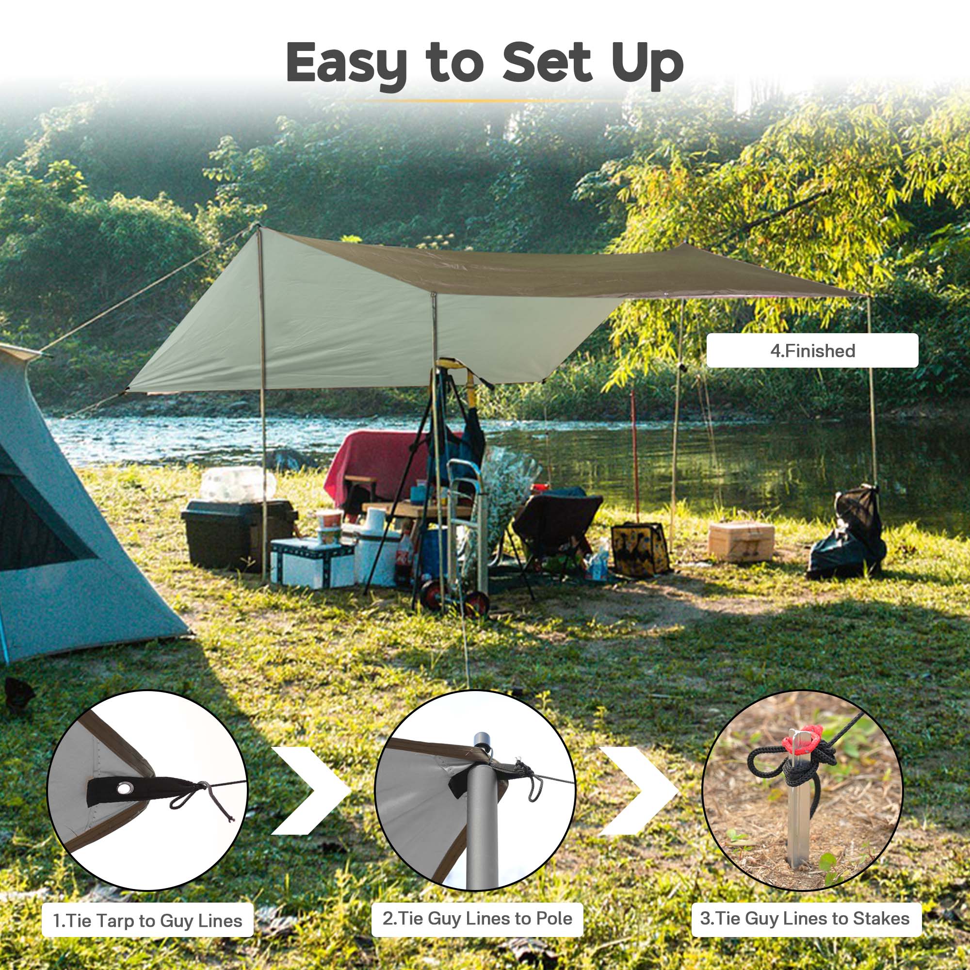 Apluschoice Camping Tent Tarp Shelter Hammock Rain Fly Green Waterproof Hiking - Picture 10 of 15