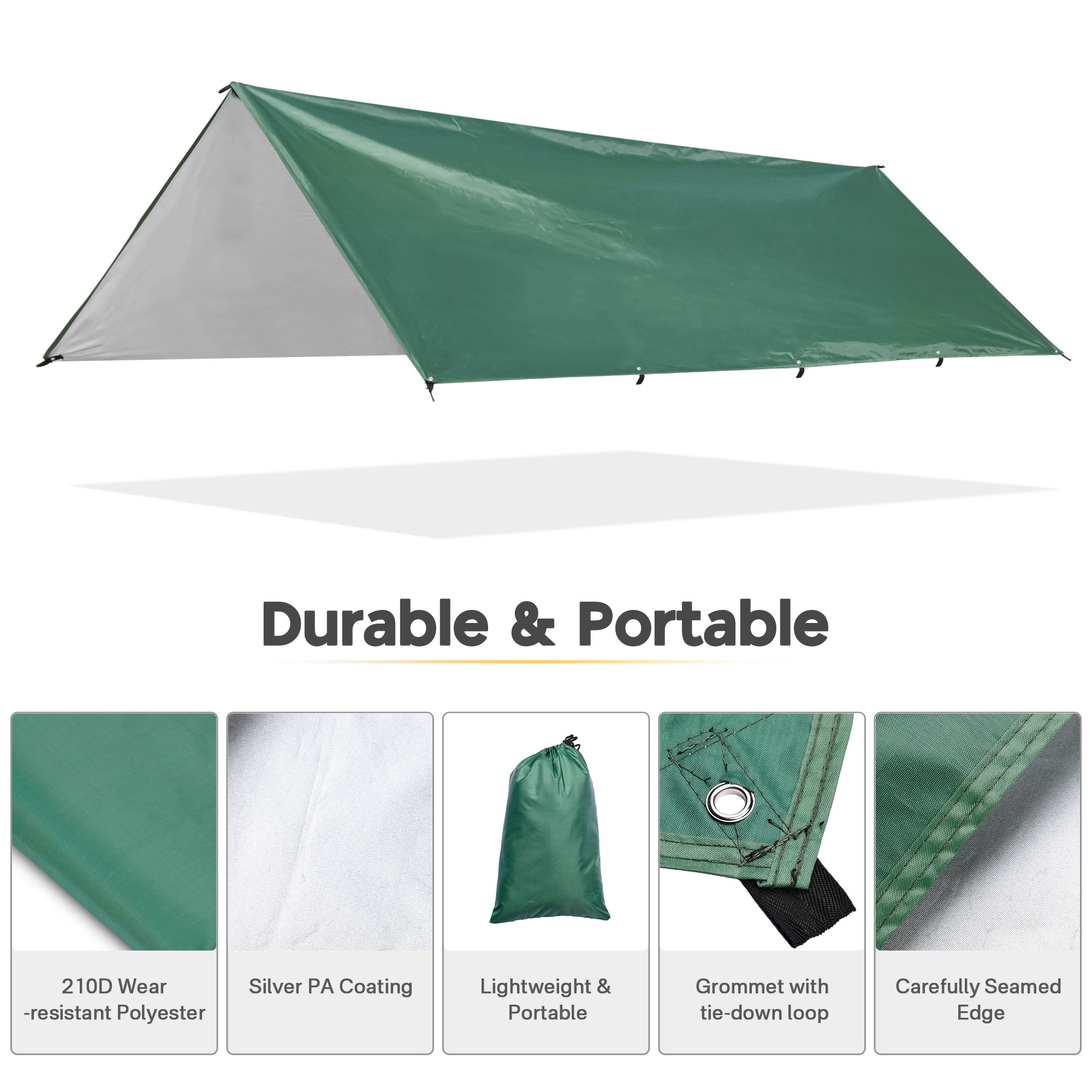 Apluschoice Camping Tent Tarp Shelter Hammock Rain Fly Green Waterproof Hiking - Picture 13 of 15