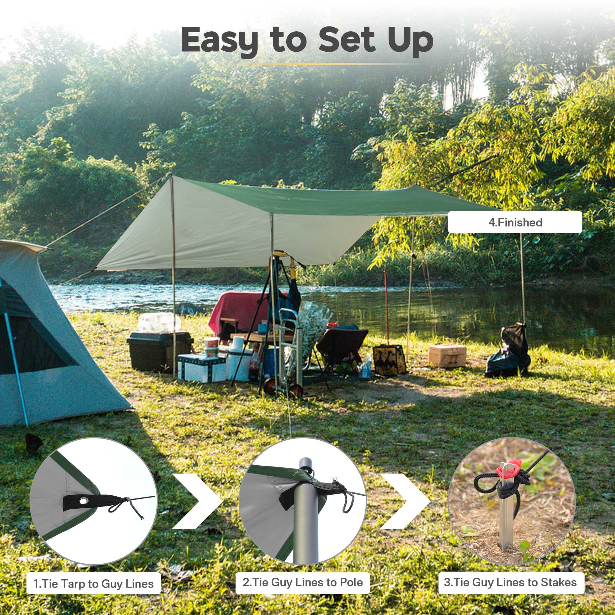 Apluschoice Camping Tent Tarp Shelter Hammock Rain Fly Green Waterproof Hiking - Picture 15 of 15