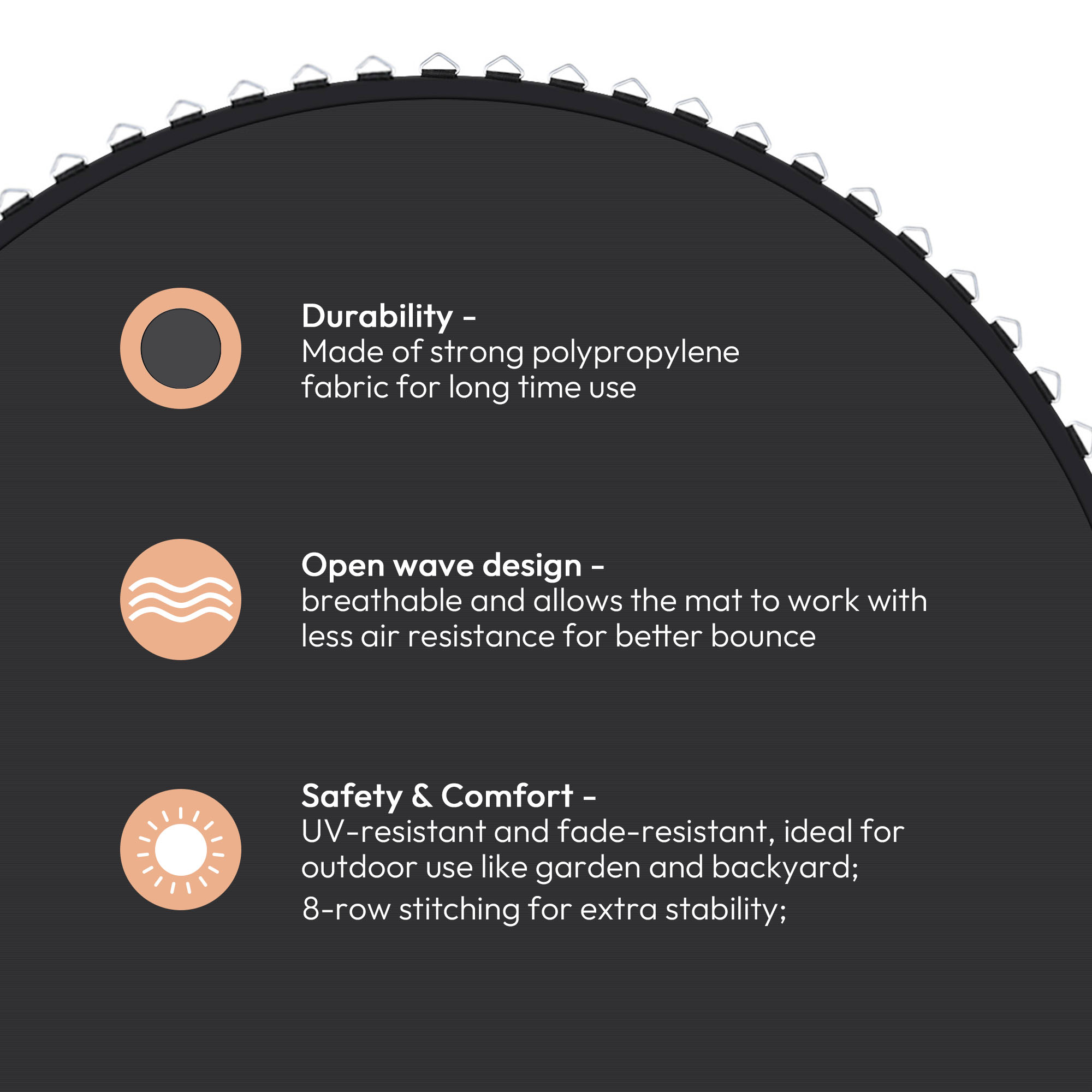 12' 13' 14' 15' Round Trampoline Mat Replacement 72-96 Rings 5.5" 7" 8.5" Spring - Picture 15 of 30