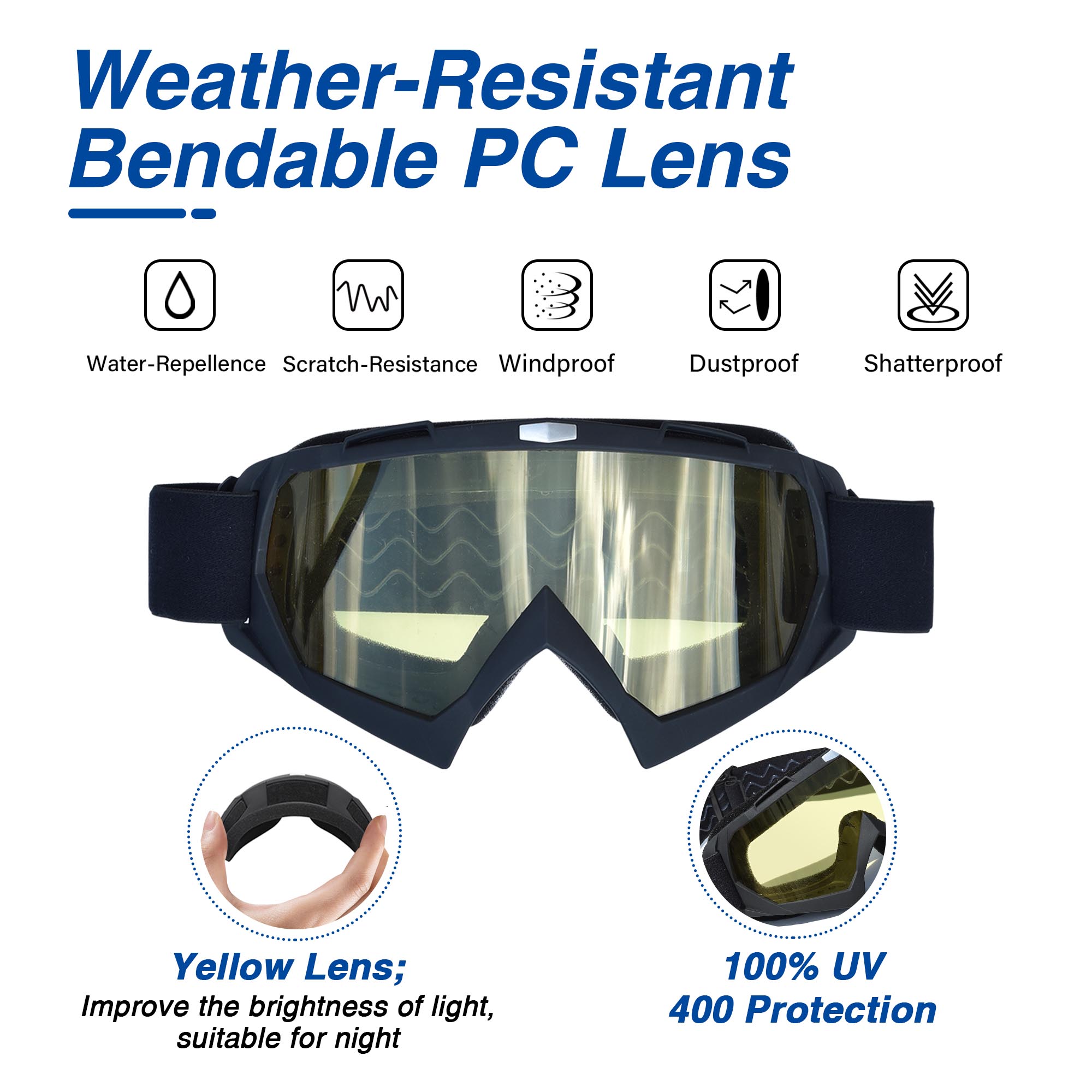 Gafas para motocicleta ATV moto cross montar gafas flexibles lente UV 400 - Imagen 28 de 30
