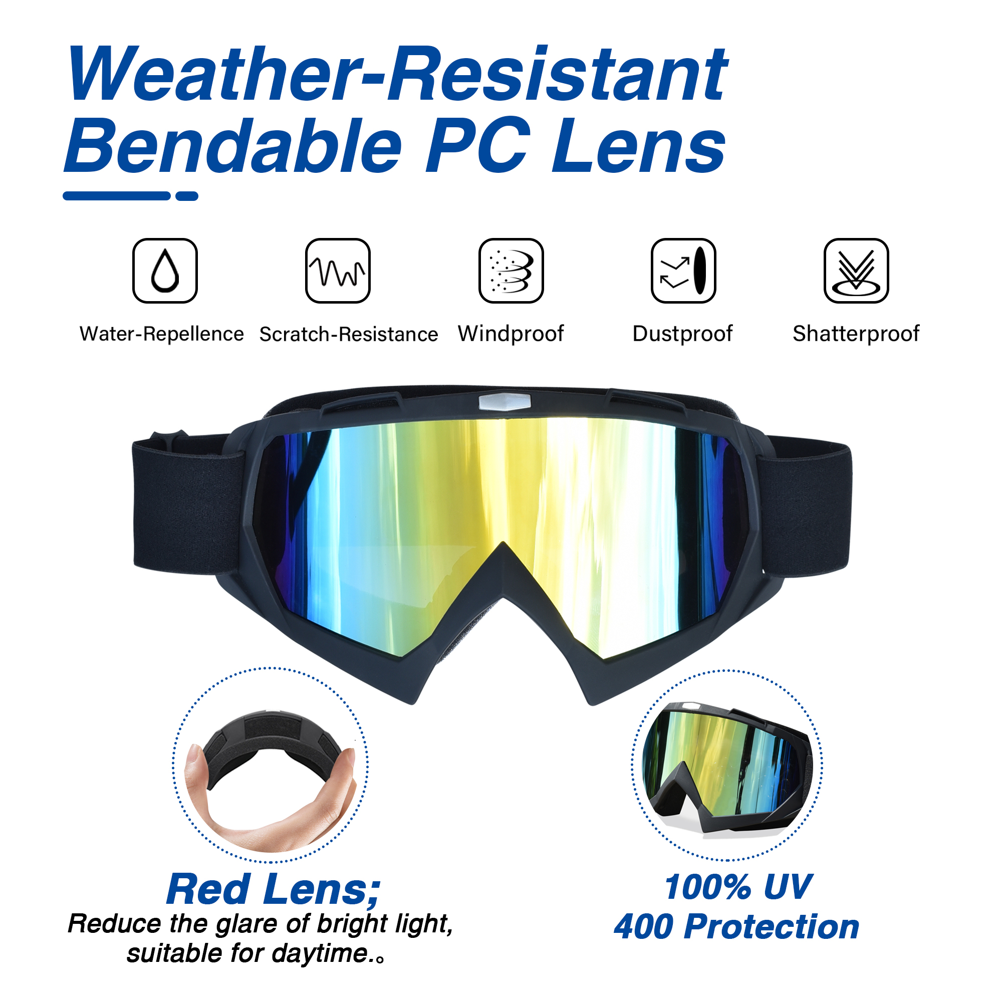 Gafas para motocicleta ATV moto cross montar gafas flexibles lente UV 400 - Imagen 13 de 30