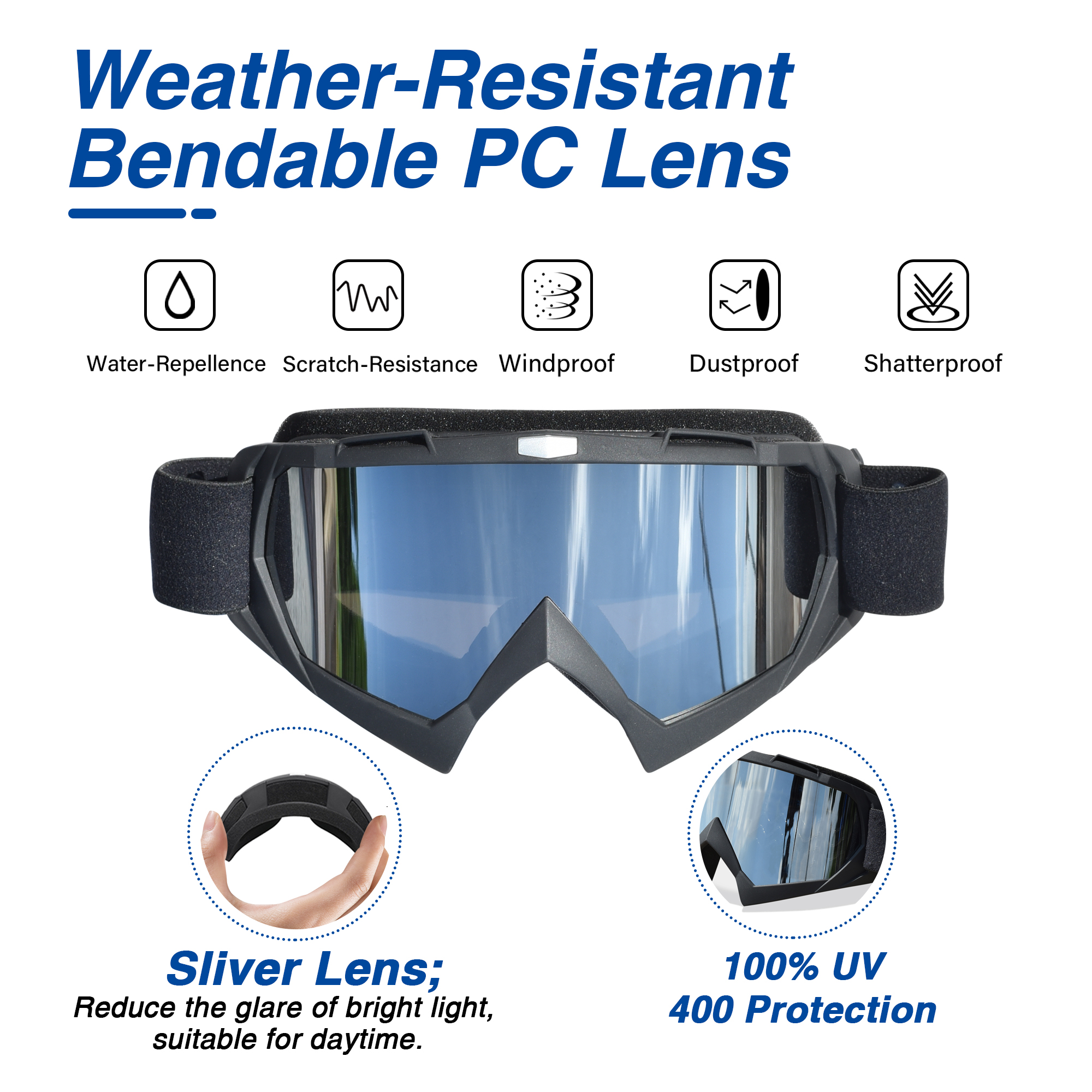 Gafas para motocicleta ATV moto cross montar gafas flexibles lente UV 400 - Imagen 23 de 30