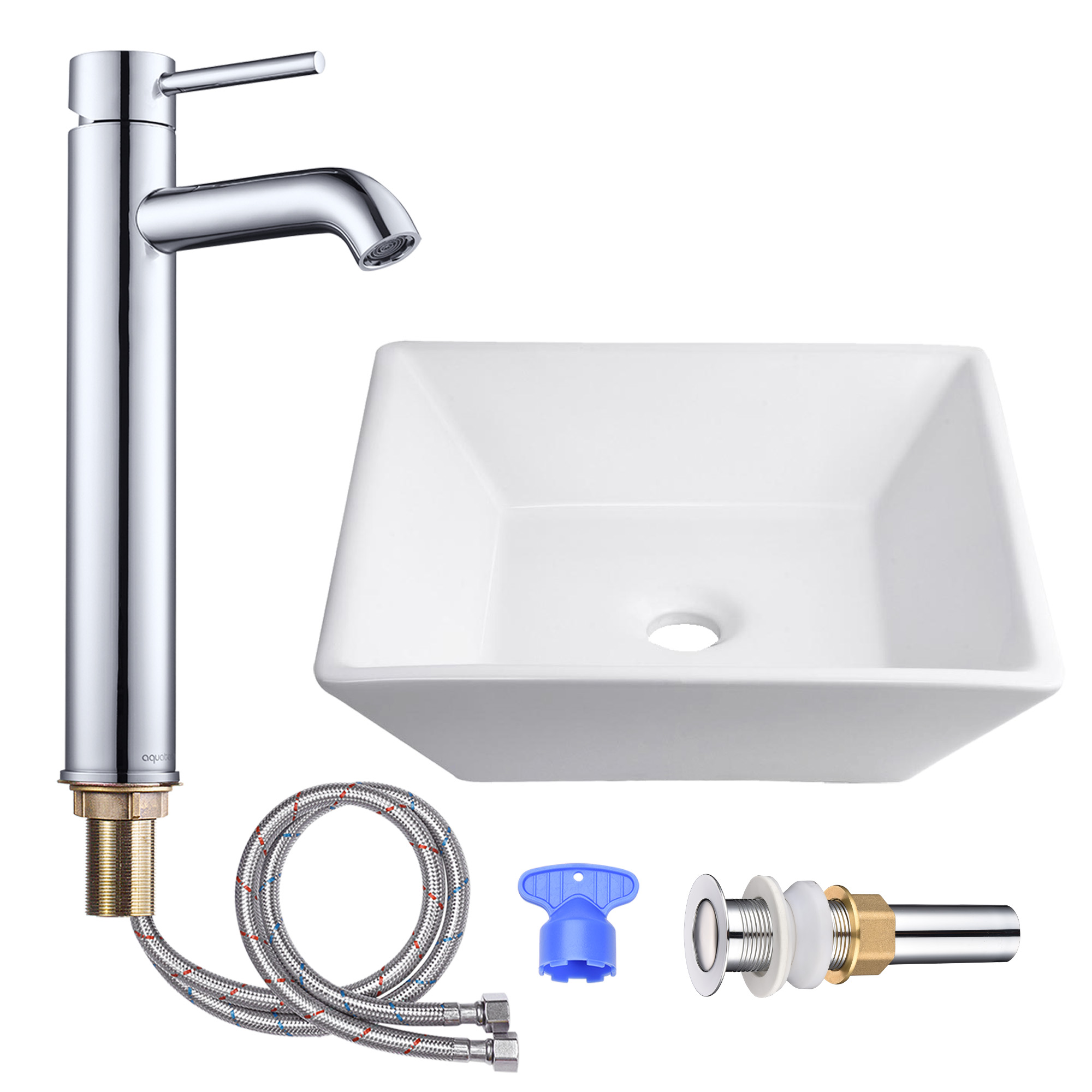 Aquaterior Bathroom Ceramic Countertop Vessel Sink Basin w/ Faucet Pop Up Drain - Picture 6 of 70