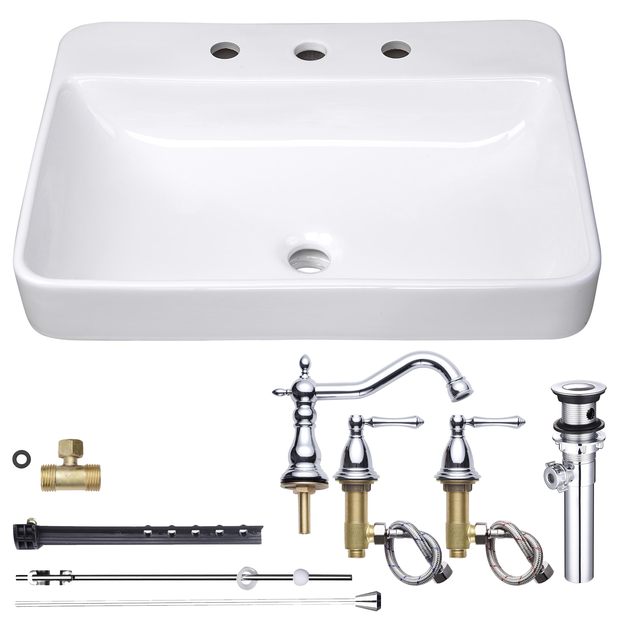 Aquaterior Bathroom Ceramic Countertop Vessel Sink Basin w/ Faucet Pop Up Drain - Picture 61 of 70