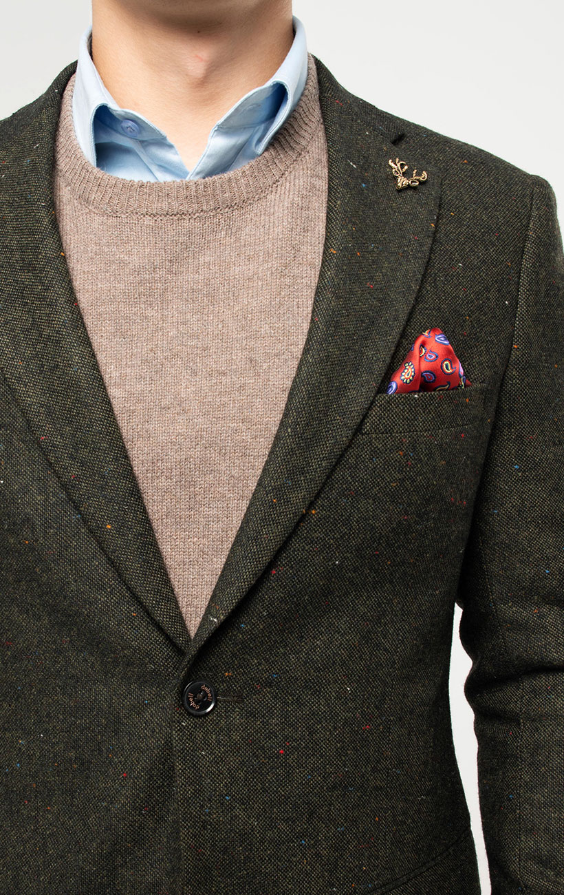 Dobell Mens Navy Donegal Tweed Jacket Regular Fit Notch Lapel
