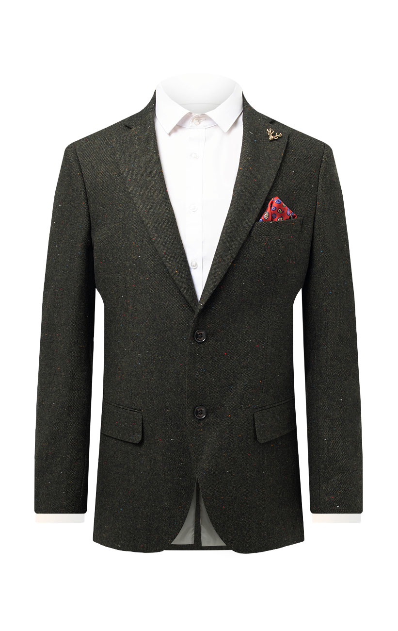 Dobell Scottish Harris Tweed Mens Green Herringbone Tweed Waistcoat Regular Fit
